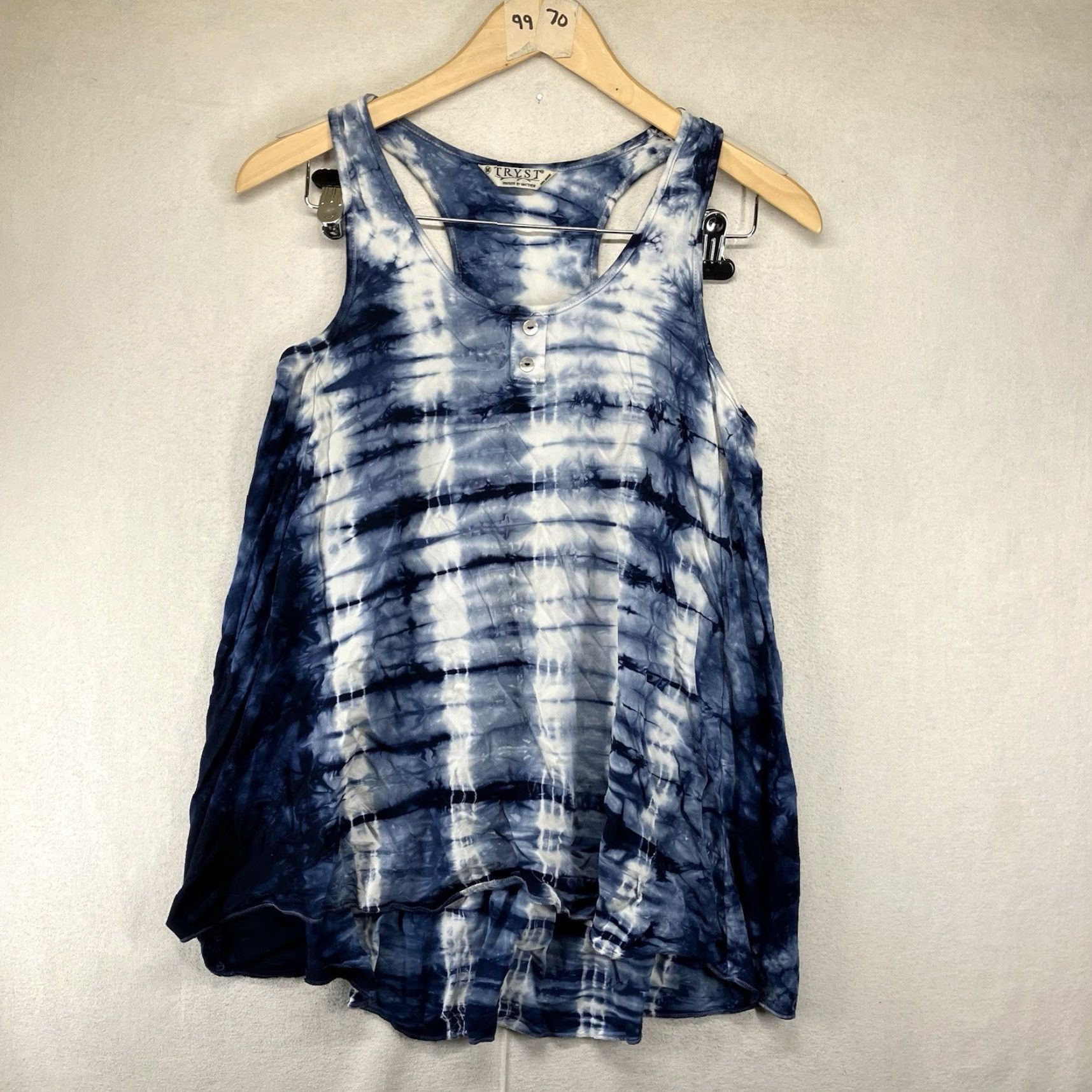 Vintage Women's Tank Top M Rayon Tie Dye Pearl Button USA Made Hippe Hippie 90s Festival Sleeveless Racerback Scoop Neck Casual Summer Shirt Size M / US 6-8 / IT 42-44 - 2 Thumbnail
