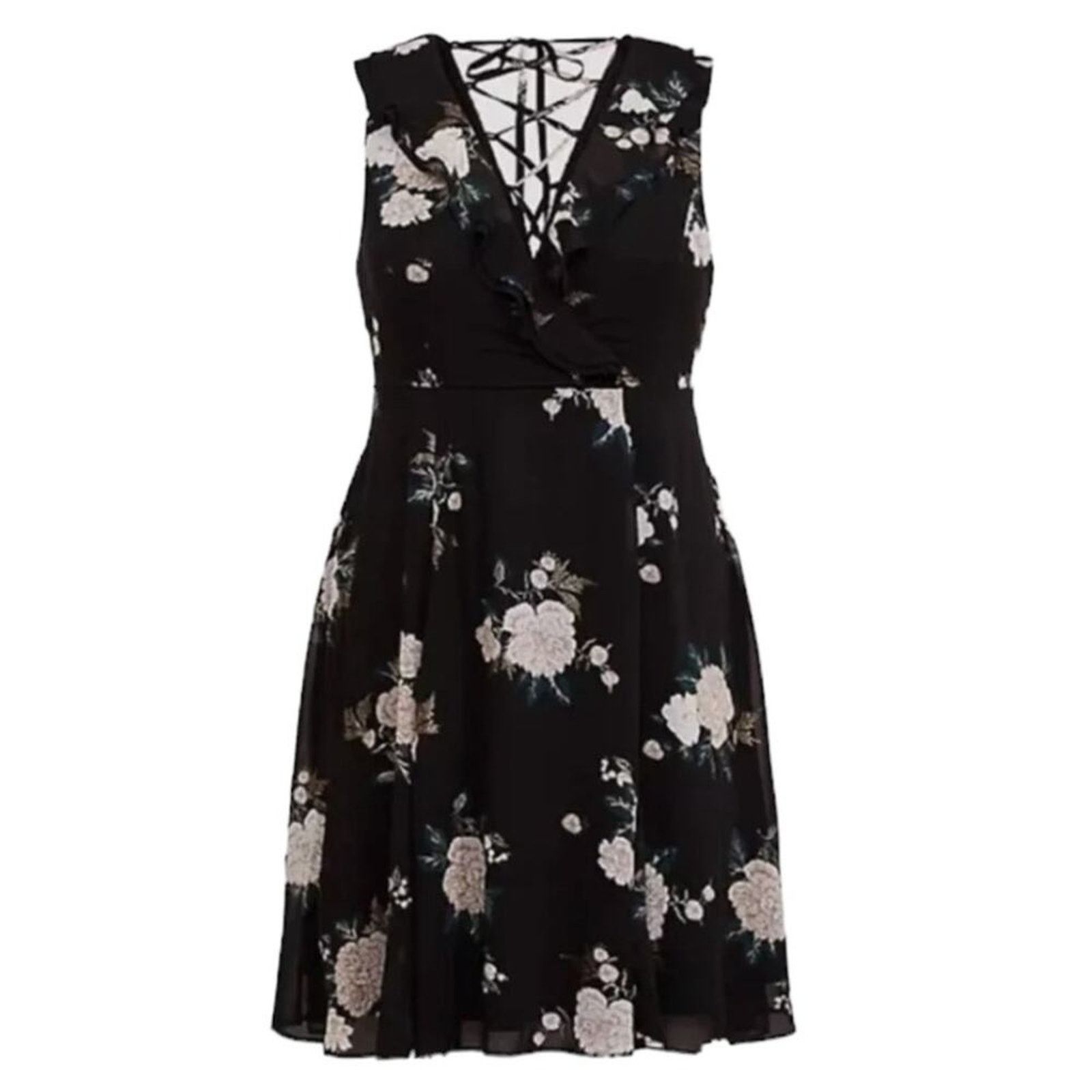 Torrid Torrid Black Floral Chiffon Sleeveless Skater Mini Dress Size XXL / US 16-18 / IT 52-54 - 2 Thumbnail
