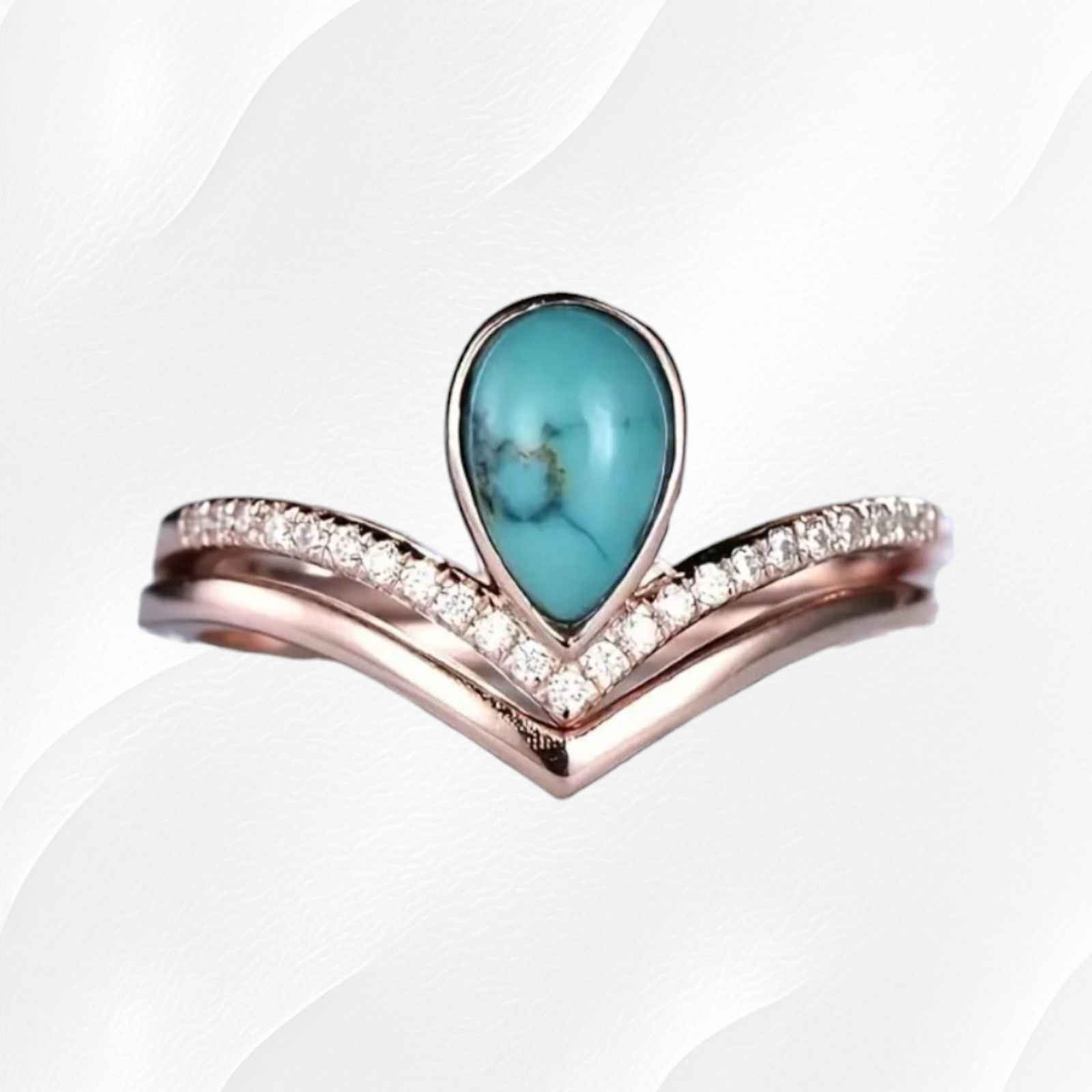 Other Rose Golden V Shaped Drop Turquoise 2 Piece Ring Size 6 Size ONE SIZE - 3 Thumbnail