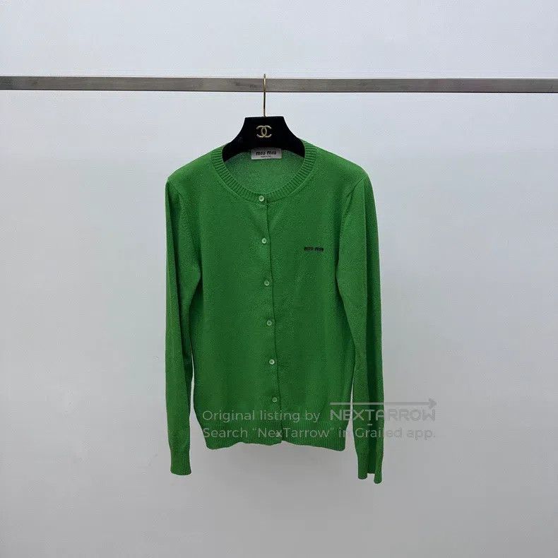 Miu Miu Miu Miu 42 Green embroidered logo knit cardigan Size L / US 10 / IT 46 - 1 Thumbnail