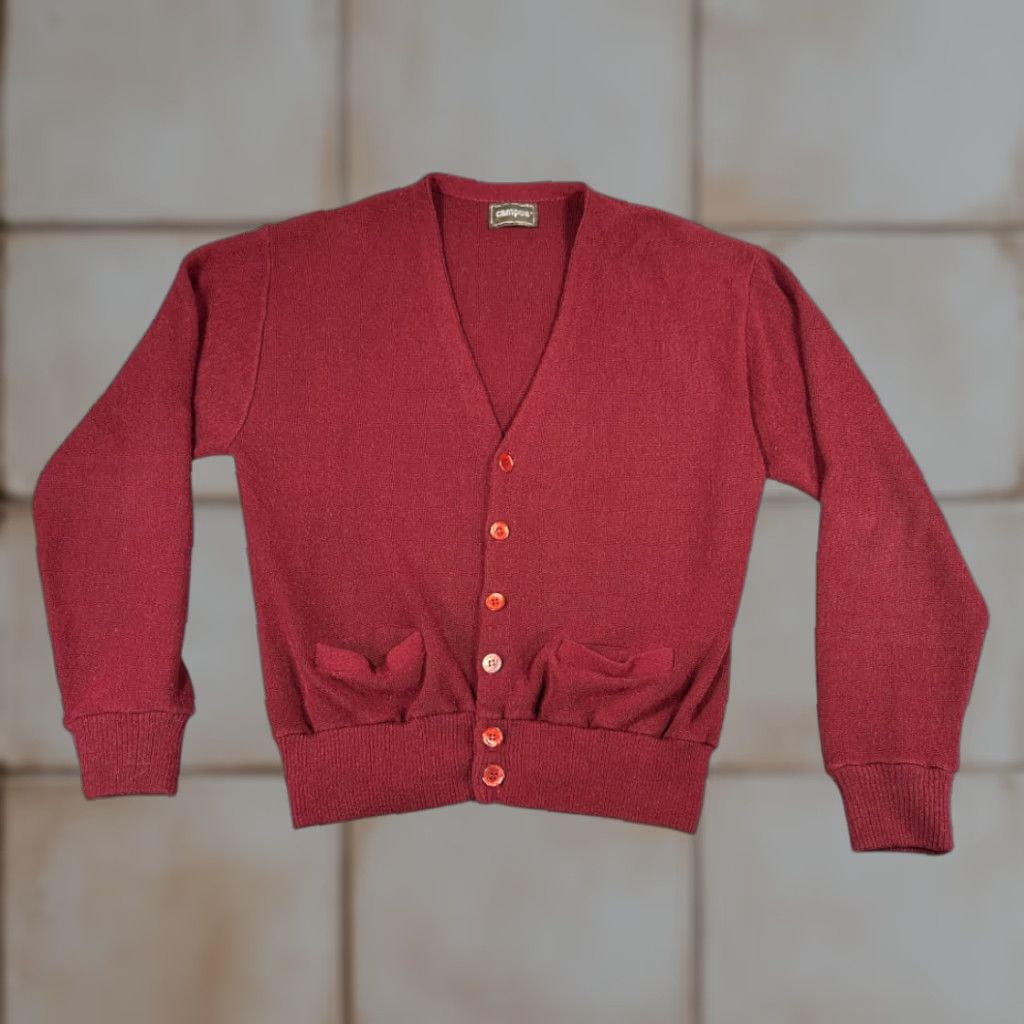 Vintage VINTAGE Campus Cardigan Sweater Men's XL Red Ribbed Pockets 70s Grunge USA College Knit Crew Neck Long Sleeve Size US L / EU 52-54 / 3 - 1 Thumbnail