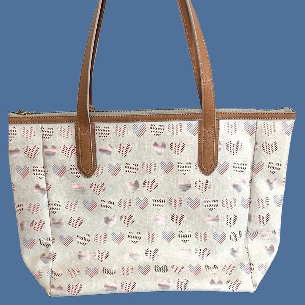 Fossil VINTAGE Fossil Sydney Angora Pink Heart Double Handle Tote Travel Bag EUC Size ONE SIZE - 1 Thumbnail