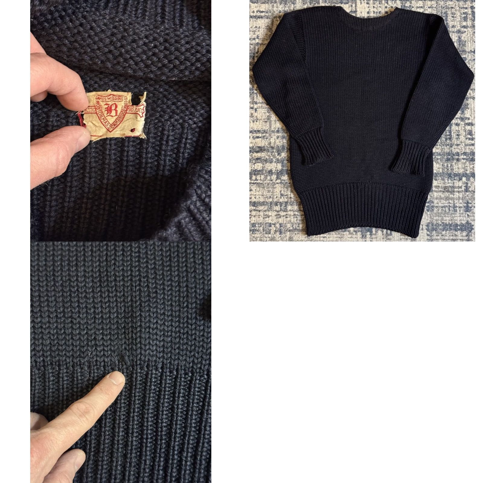 J.W. Brine VINTAGE James W. Brine Knit Sweater M Dark Navy Blue 1920s 1930s Boat Neck Size US M / EU 48-50 / 2 - 8 Thumbnail