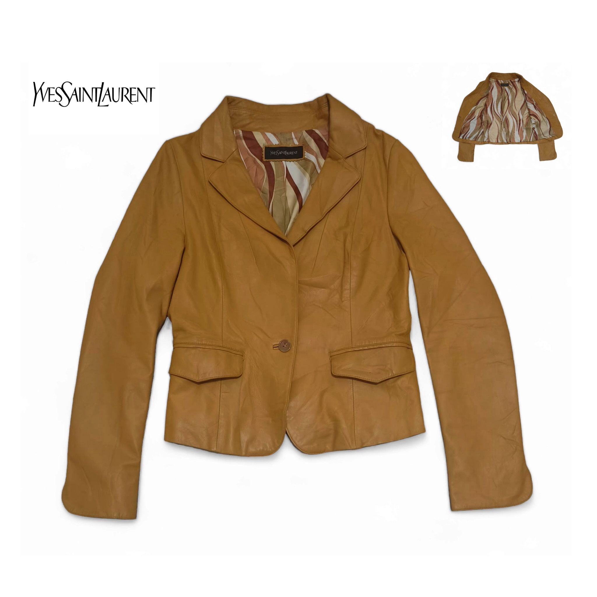 Vintage Vintage Yves Saint Laurent YSL Women's Brown Leather jacket Size M / US 6-8 / IT 42-44 - 2 Thumbnail