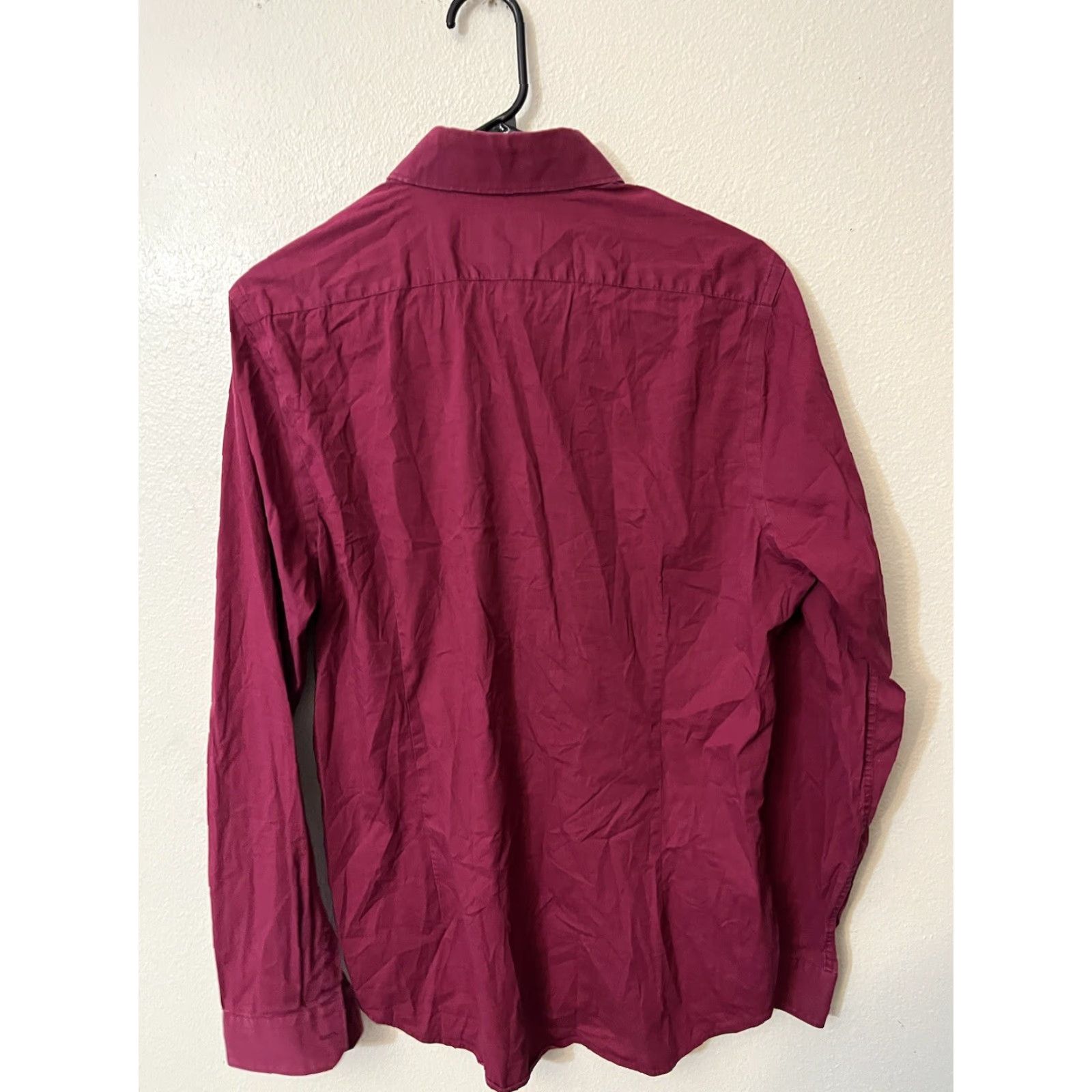 Express Express 1MX Fitted Solid Button Shirt Maroon Dress Shirt Adult Medium Mens Size 40R - 2 Thumbnail