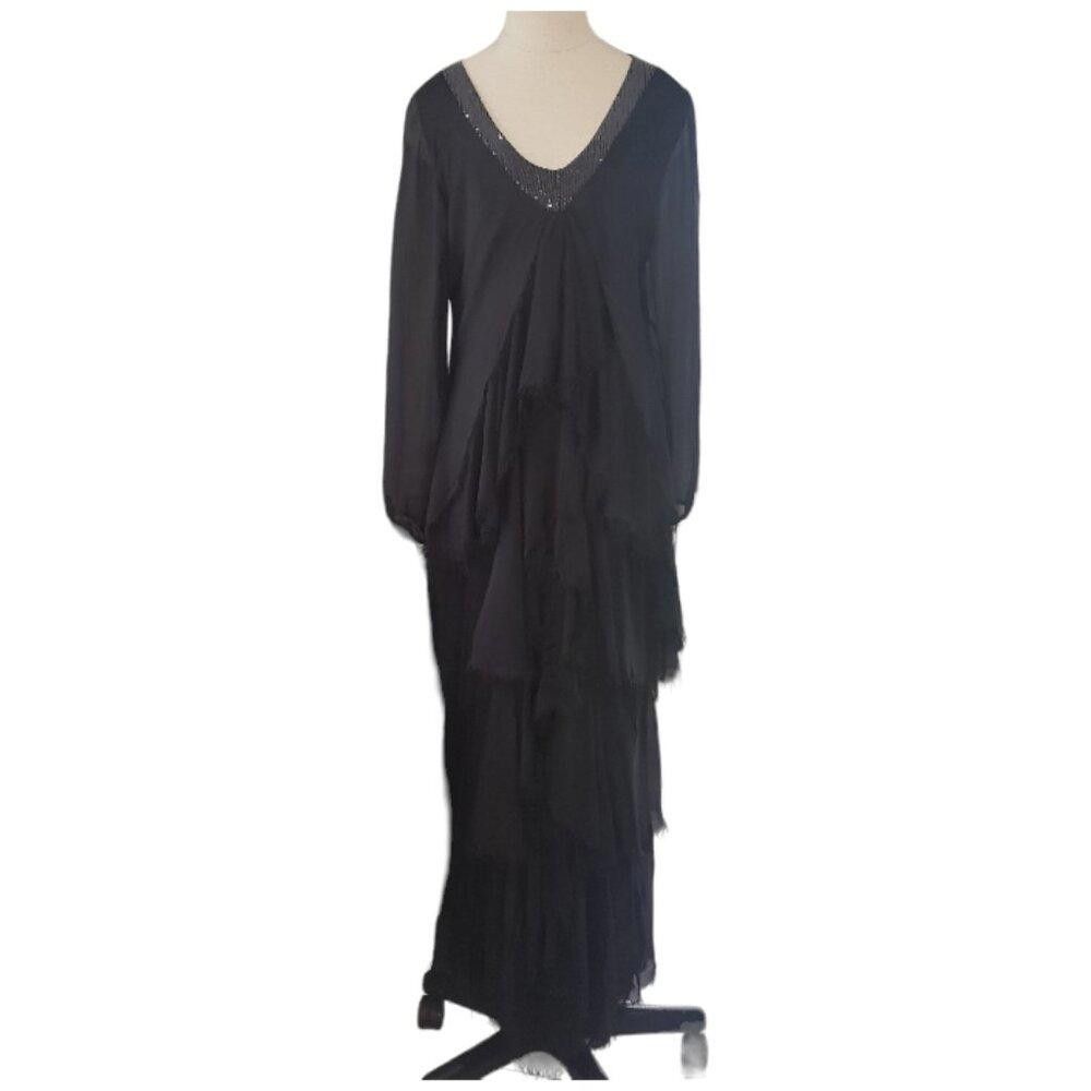 Designer CT1568 NT by Amati Black Layered Dress Sequined Neck Trim L Size L / US 10 / IT 46 - 1 Thumbnail