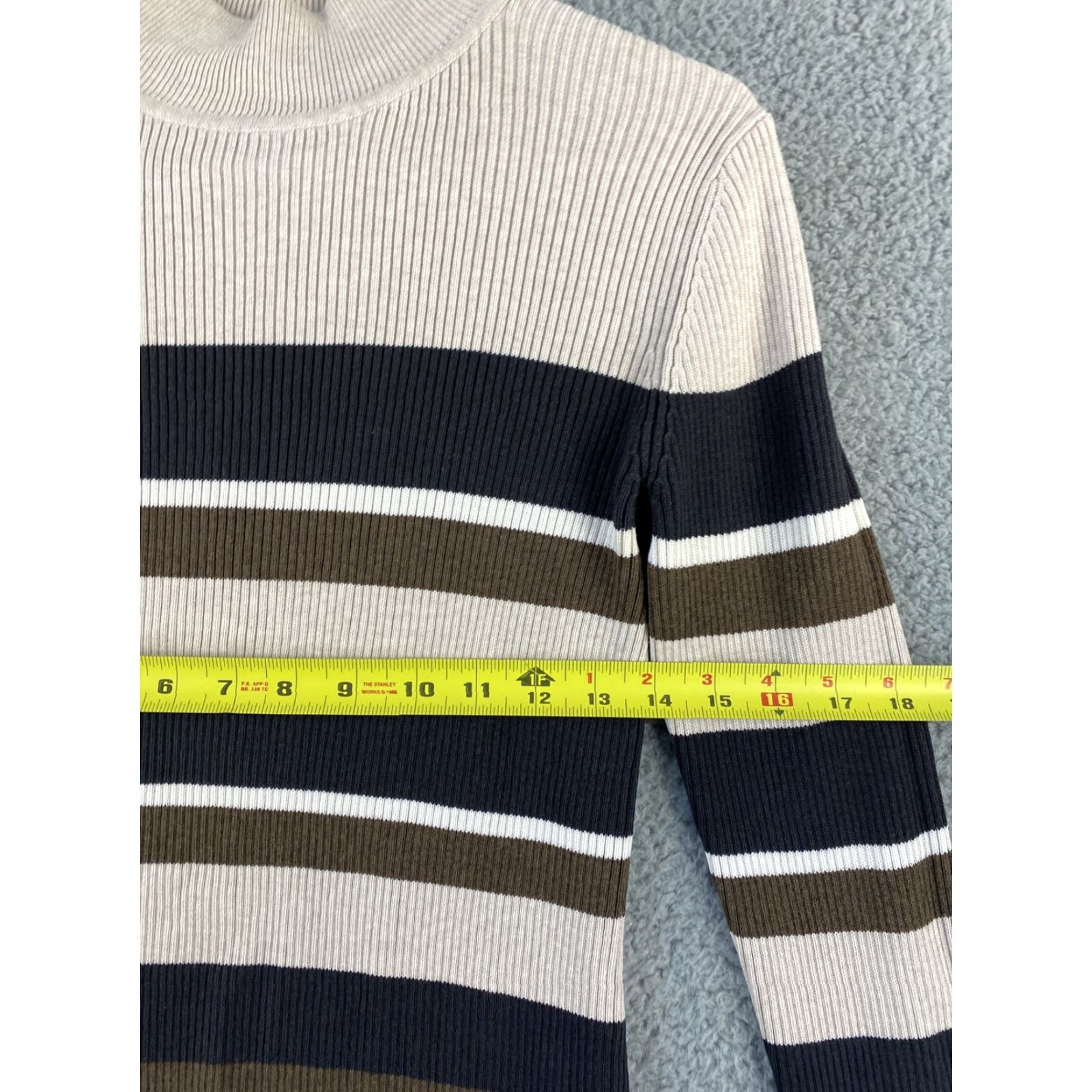 Croft & Barrow Croft & Barrow Women's Sweater Pullover Size M Tan & Cream Cotton Waffle-Knit High Neck Long Sleeve Size M / US 6-8 / IT 42-44 - 6 Thumbnail