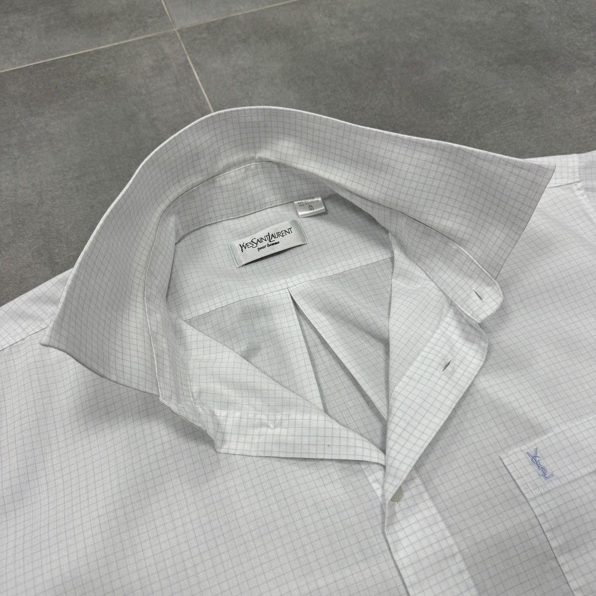 Yves Saint Laurent Yves Saint Laurent Short Sleeve Button Shirt White Checked Size US L / EU 52-54 / 3 - 11 Thumbnail