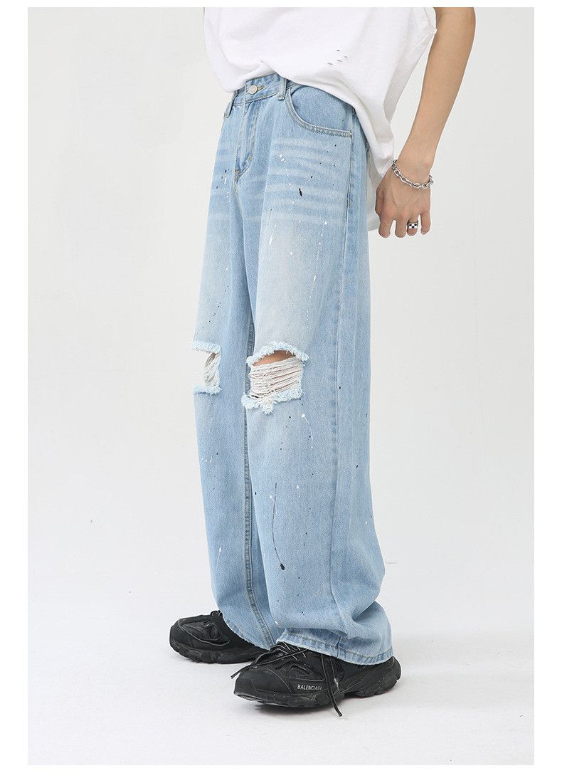 Japanese Brand × Jean Light blue ink-washed distressed wide-leg jeans Size US 32 / EU 48 - 3 Thumbnail