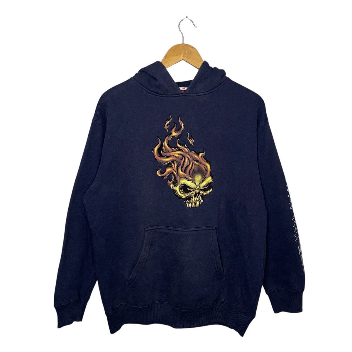 Vintage JNCO Jeans Flaming Skull Navy Blue Hoodie Jacket