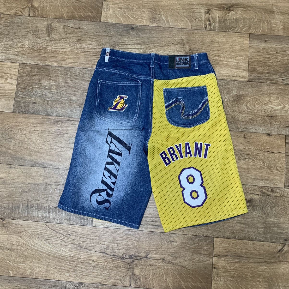 UNK 2024 Denim NBA Lakers #8 Kobe Bryant Mens Yellow Blue Jean Shorts Size 32