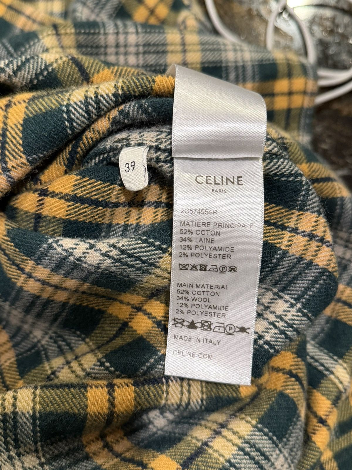 Celine Celine x Hedi FW22 Green/Yellow Flannel Button Up Shirt Size US M / EU 48-50 / 2 - 14 Thumbnail