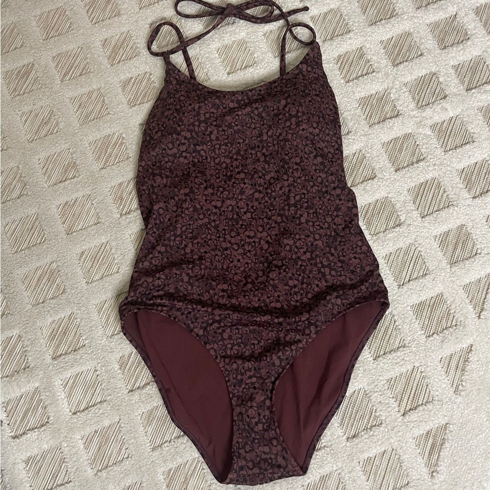 Athleta Athleta Brown Floral Print One Piece Keyhole Back Swimsuit Size M / US 6-8 / IT 42-44 - 3 Thumbnail
