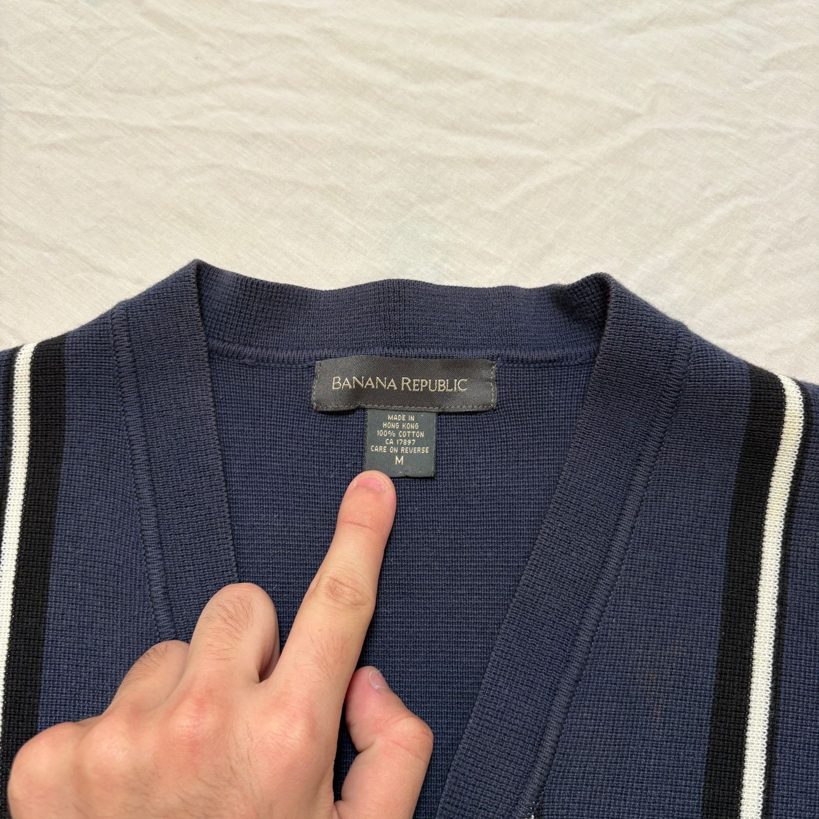 Banana Republic VTG 90s Banana Republic Striped Button Up Cardigan Navy Size US M / EU 48-50 / 2 - 2 Thumbnail