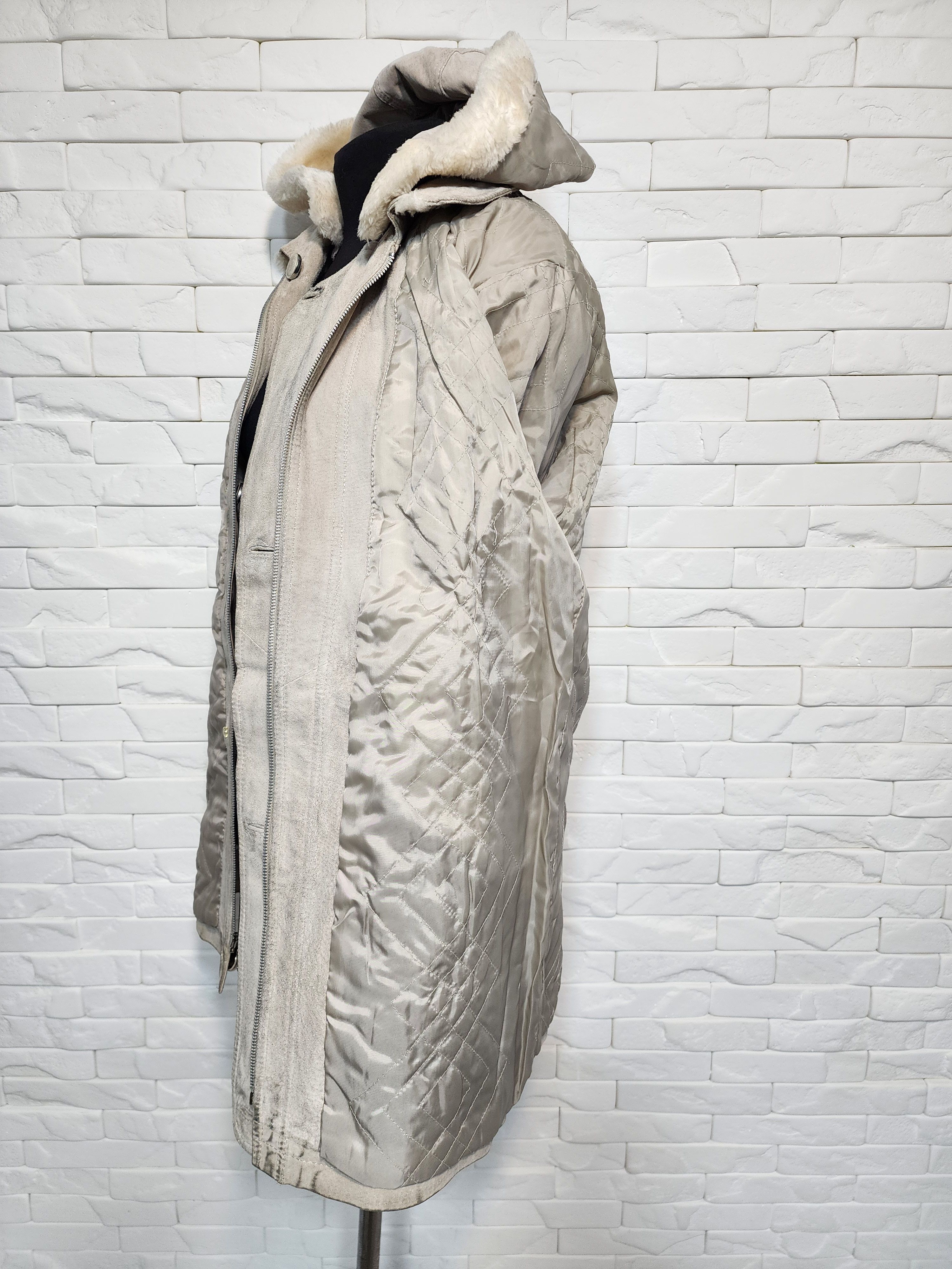 Genuine Leather Suede Hooded Jacket: Gray Leather Toggle Coat Size XL / US 12-14 / IT 48-50 - 11 Thumbnail