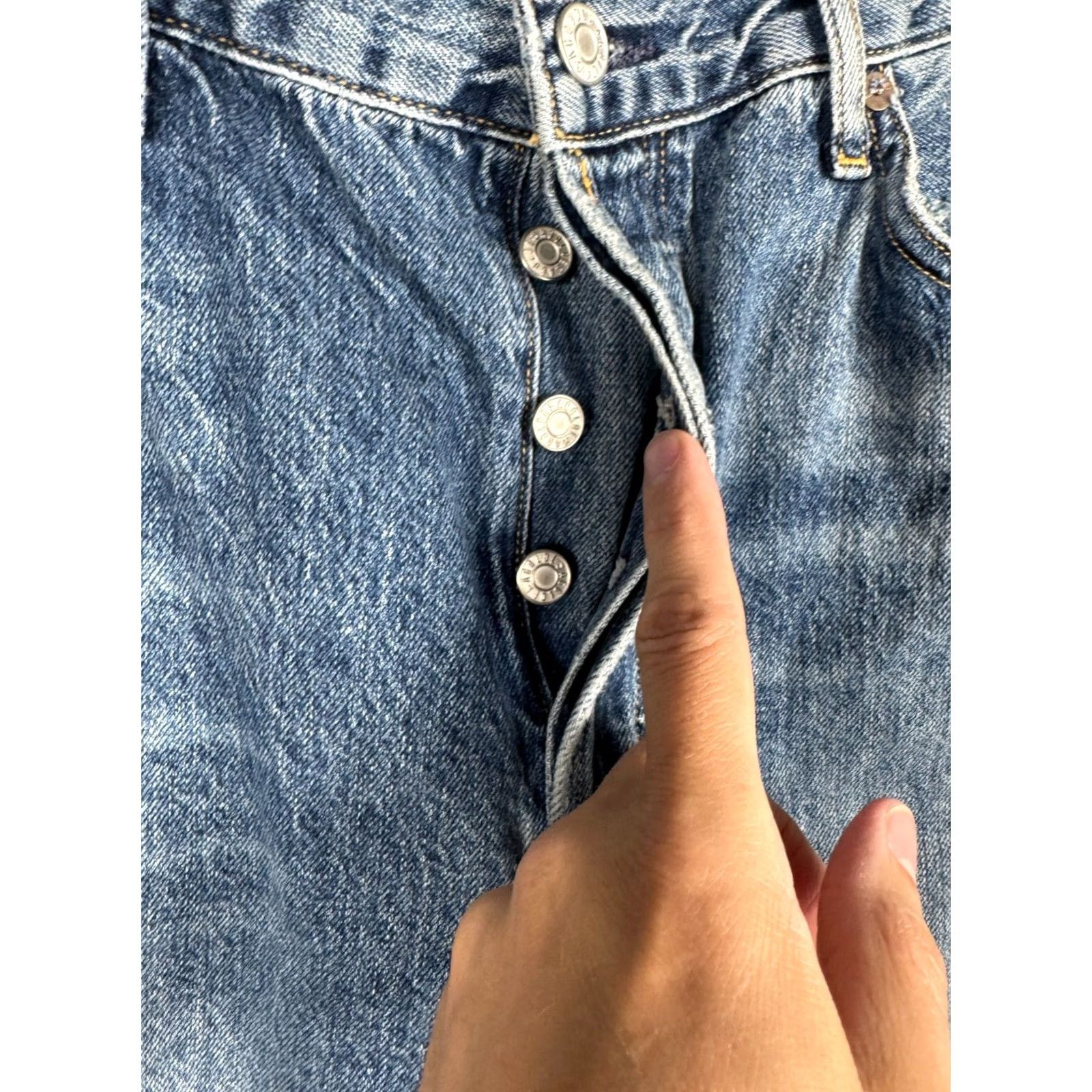 Agolde AGOLDE Riley High Rise Straight Crop Jeans Womens 33 Blue Button Fly Distressed Size 24" / US 00 / IT 34 - 6 Thumbnail