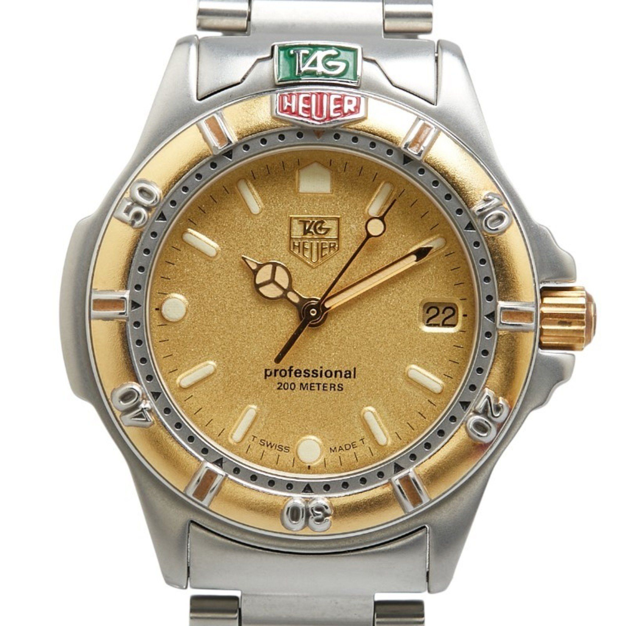 Tag Heuer Professional 200M Watch 995.413A Quartz Gold Dial Stainless Steel Plated Men's Heuer