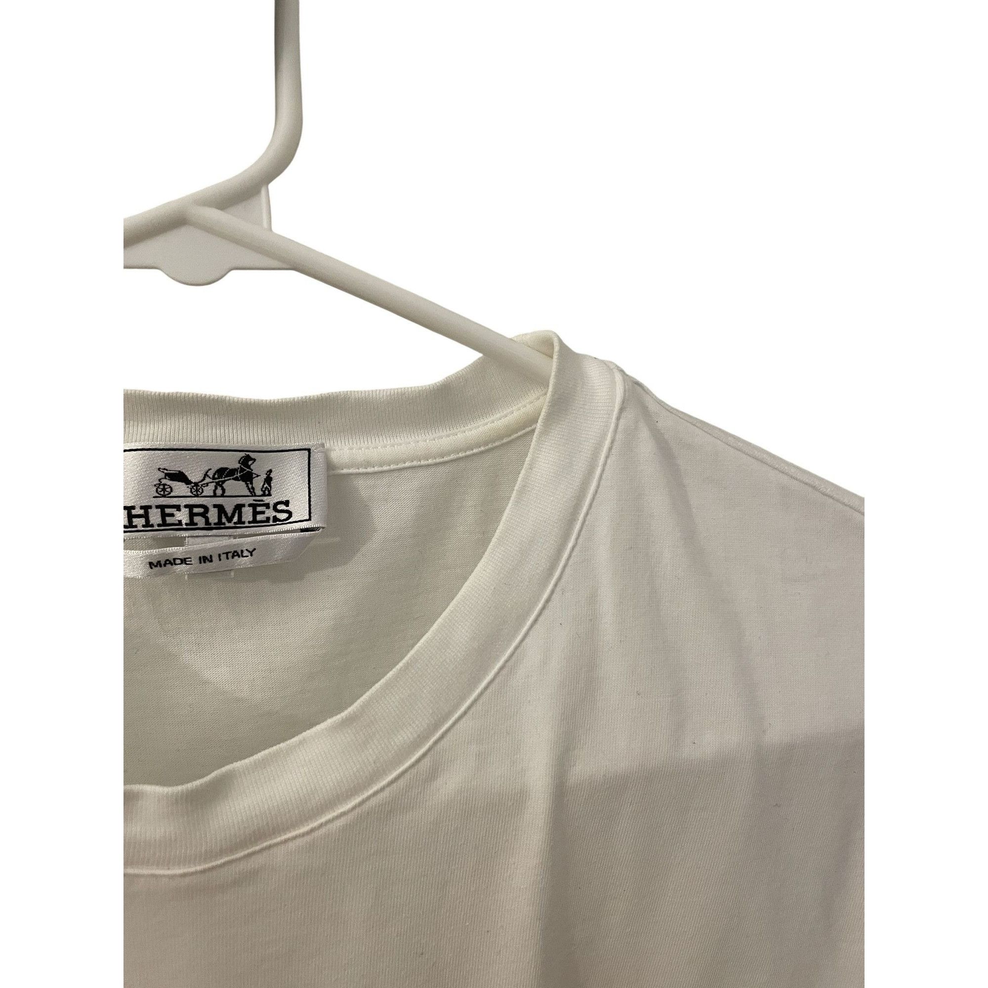 Hermes Hermes Mens White T-Shirt With Abstract Black Embroidery Sho Size US M / EU 48-50 / 2 - 5 Thumbnail