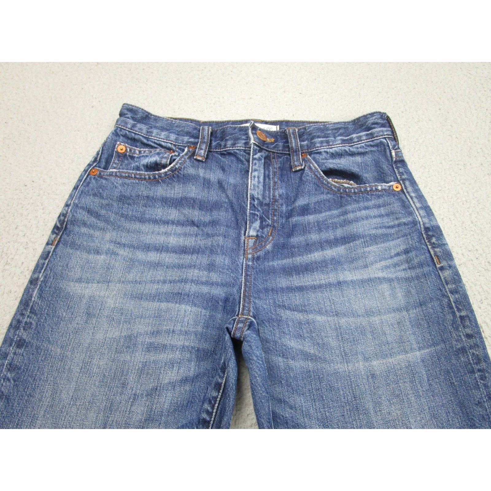 Madewell Madewell Jeans Womens 25 Blue Medium Wash Distressed Crop Straight Leg Raw Hem Size 42" / US 20 - 3 Thumbnail