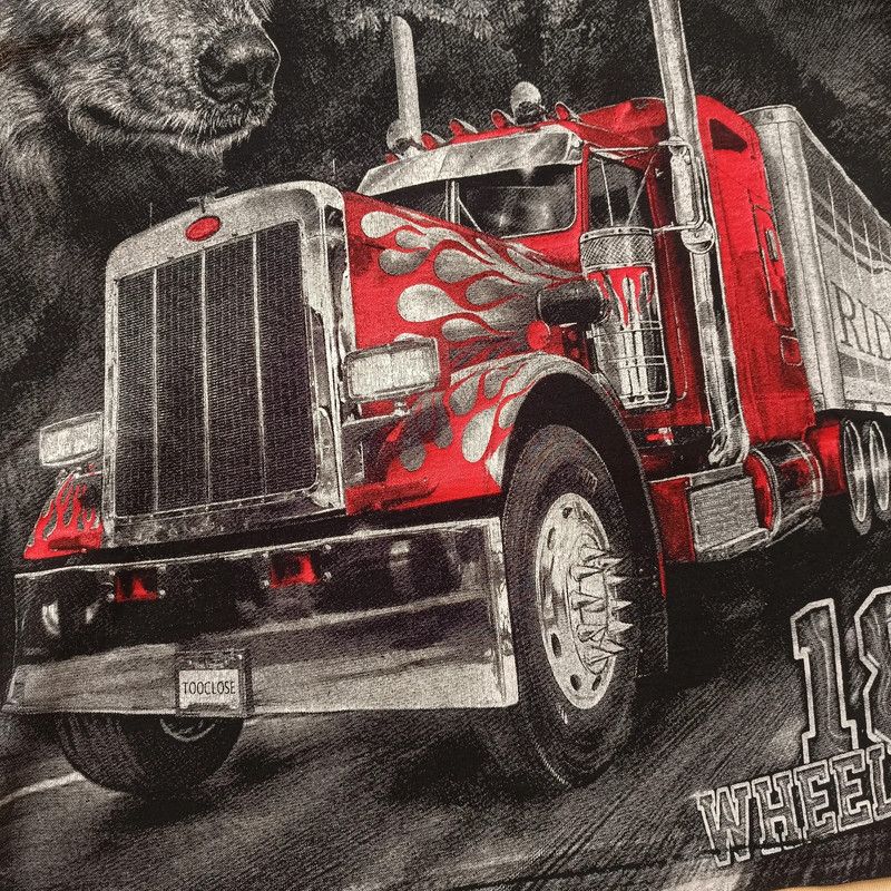 Fruit Of The Loom Truckers Black Tshirt Big Graphic Print Wolf Truck Mens M Size US M / EU 48-50 / 2 - 5 Thumbnail