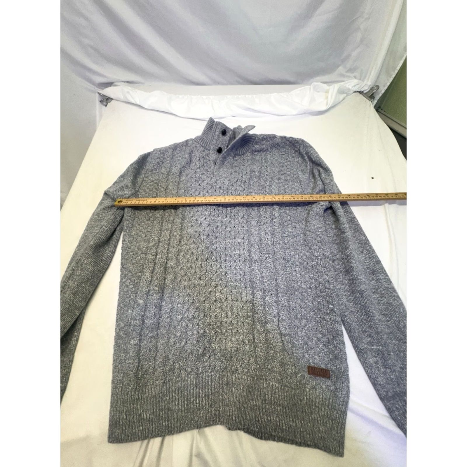 Buffalo David Bitton Buffalo David Button Mens Gray Sweater XL Cable-Knit Pullover Long Sleeve Knit Classic Solid Button Logo Winter Fall Spring Size US XL / EU 56 / 4 - 7 Thumbnail