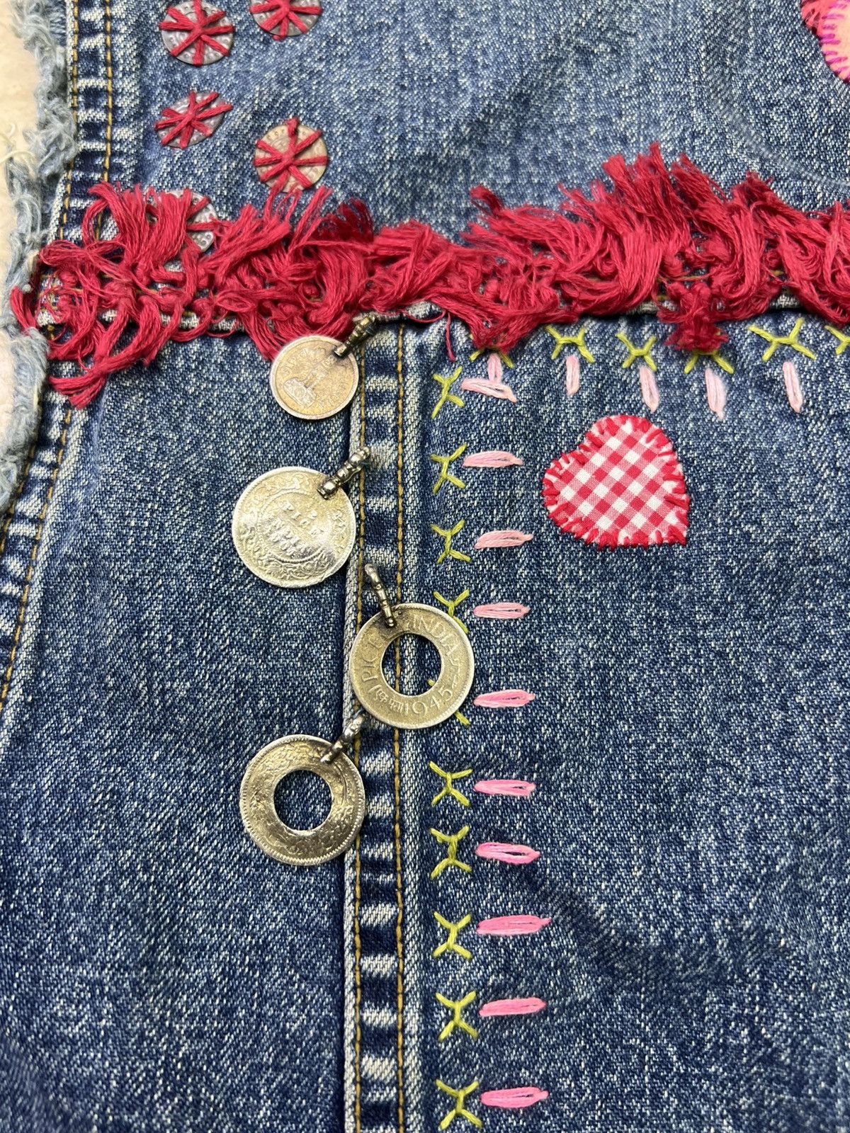 DKNY Vintage 1990s DKNY Jeans Embroidered Denim Vest Beaded Boho Size M / US 6-8 / IT 42-44 - 7 Thumbnail