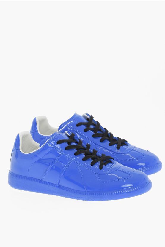 image of Maison Margiela Mm22 Patent Leather Low-Top Sneakers With Contrasting Laces in Blue, Women's (Size 