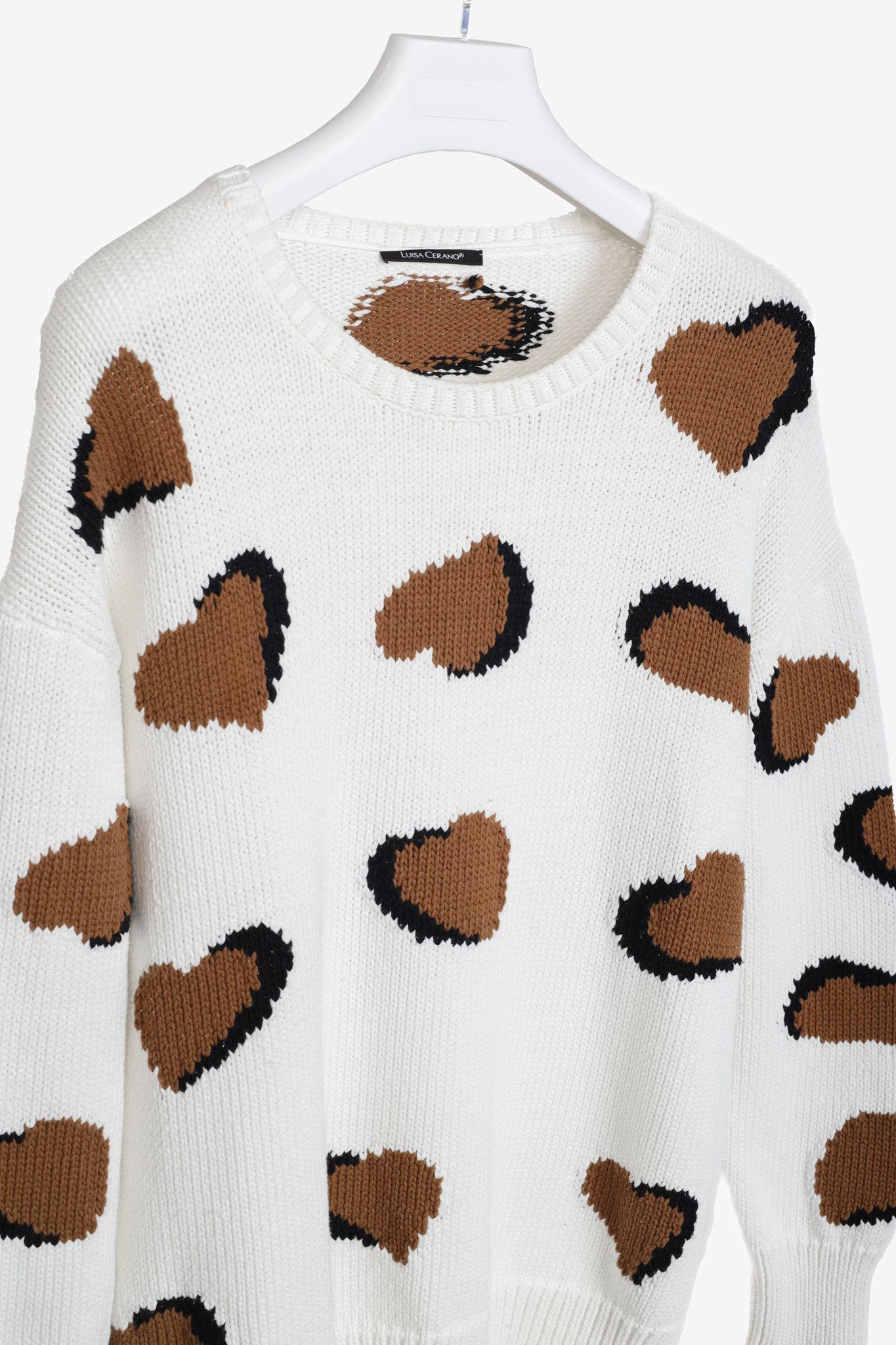 Luisa Cerano Luisa Cerano Cream Brown Animal Heart Print Pullover Size XL / US 12-14 / IT 48-50 - 3 Thumbnail