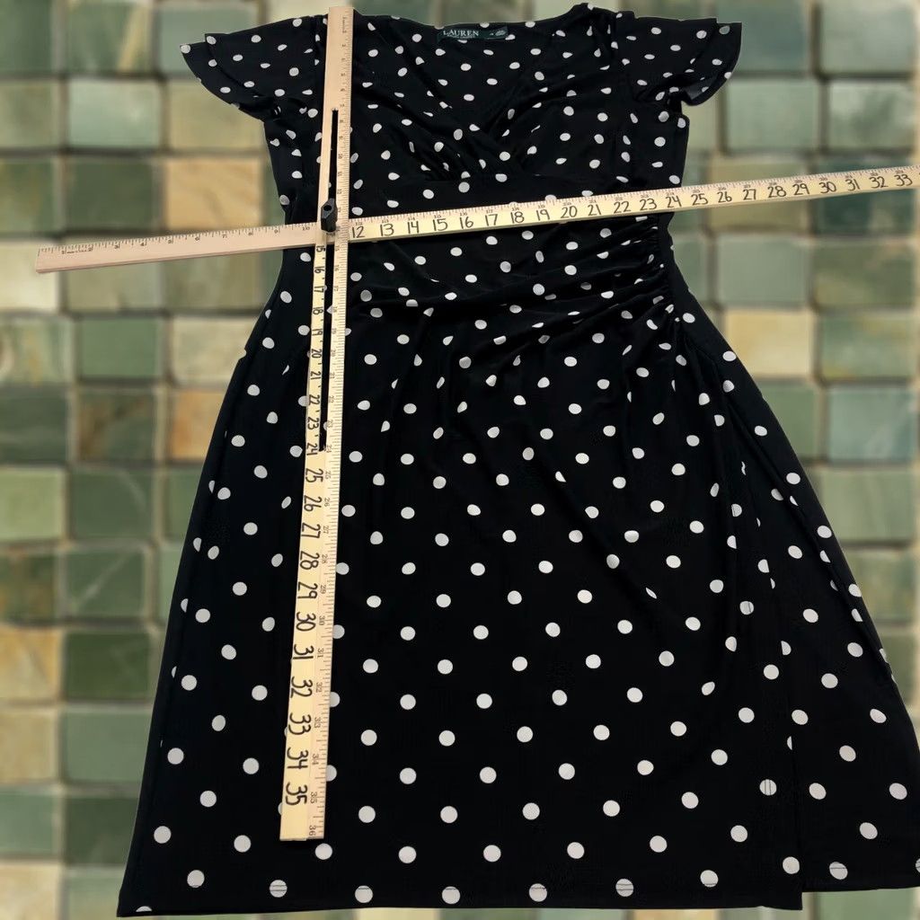 Ralph Lauren Lauren Ralph Lauren V-Neck Faux Wrap Sheath Knee Length Dress Polka Dot 12 Black Womens Sleeveless Casual KS Size XL / US 12-14 / IT 48-50 - 1 Thumbnail