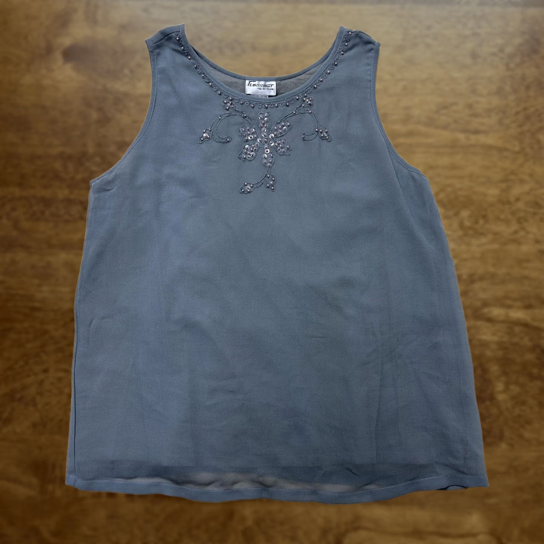 Vintage VINTAGE Florissant Tank Top Womens Medium Gray Beaded Embroidered Chiffon Lined Size M / US 6-8 / IT 42-44 - 1 Thumbnail