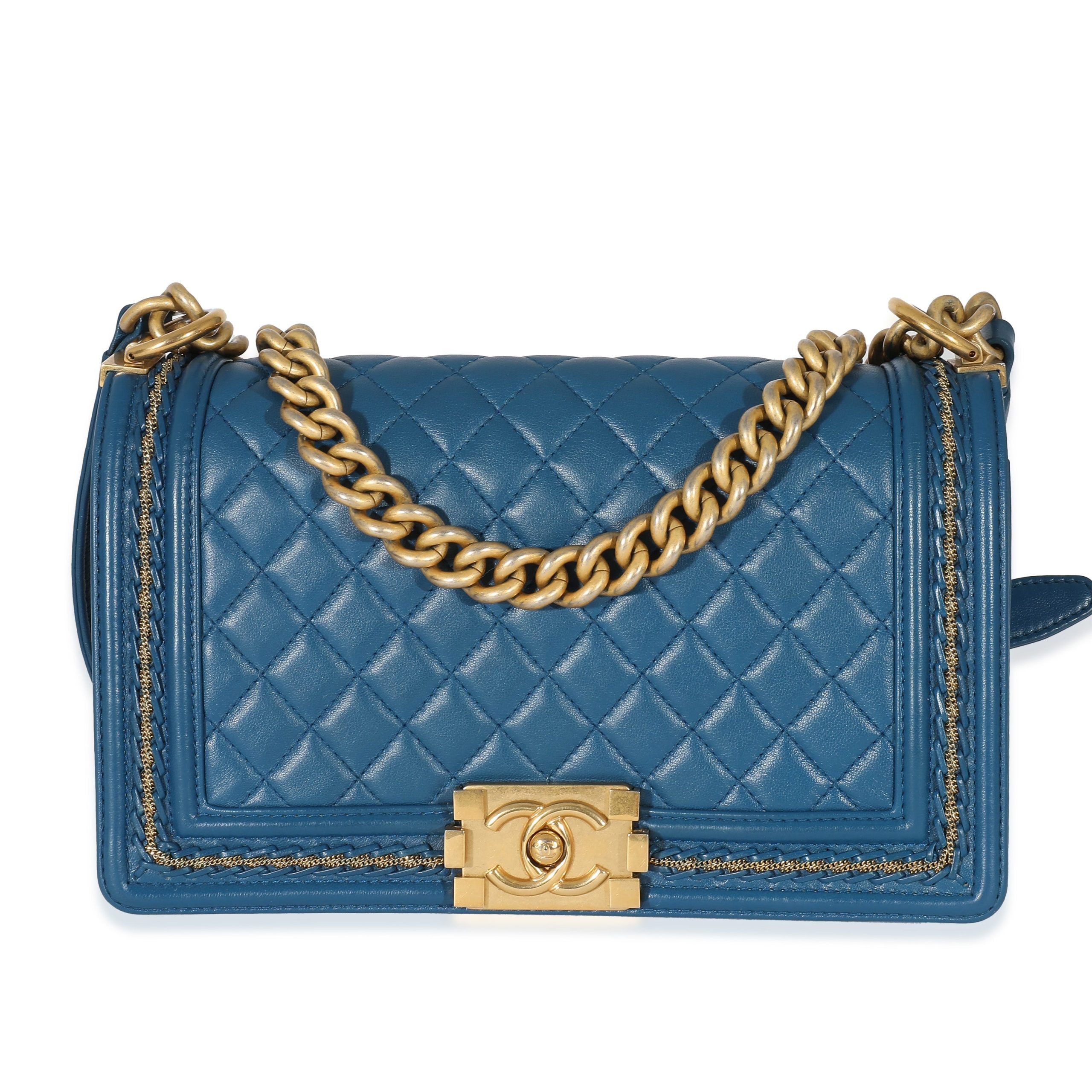 image of Chanel Blue Lambskin Beauty Chain Around Medium Boy Bag, Women's
