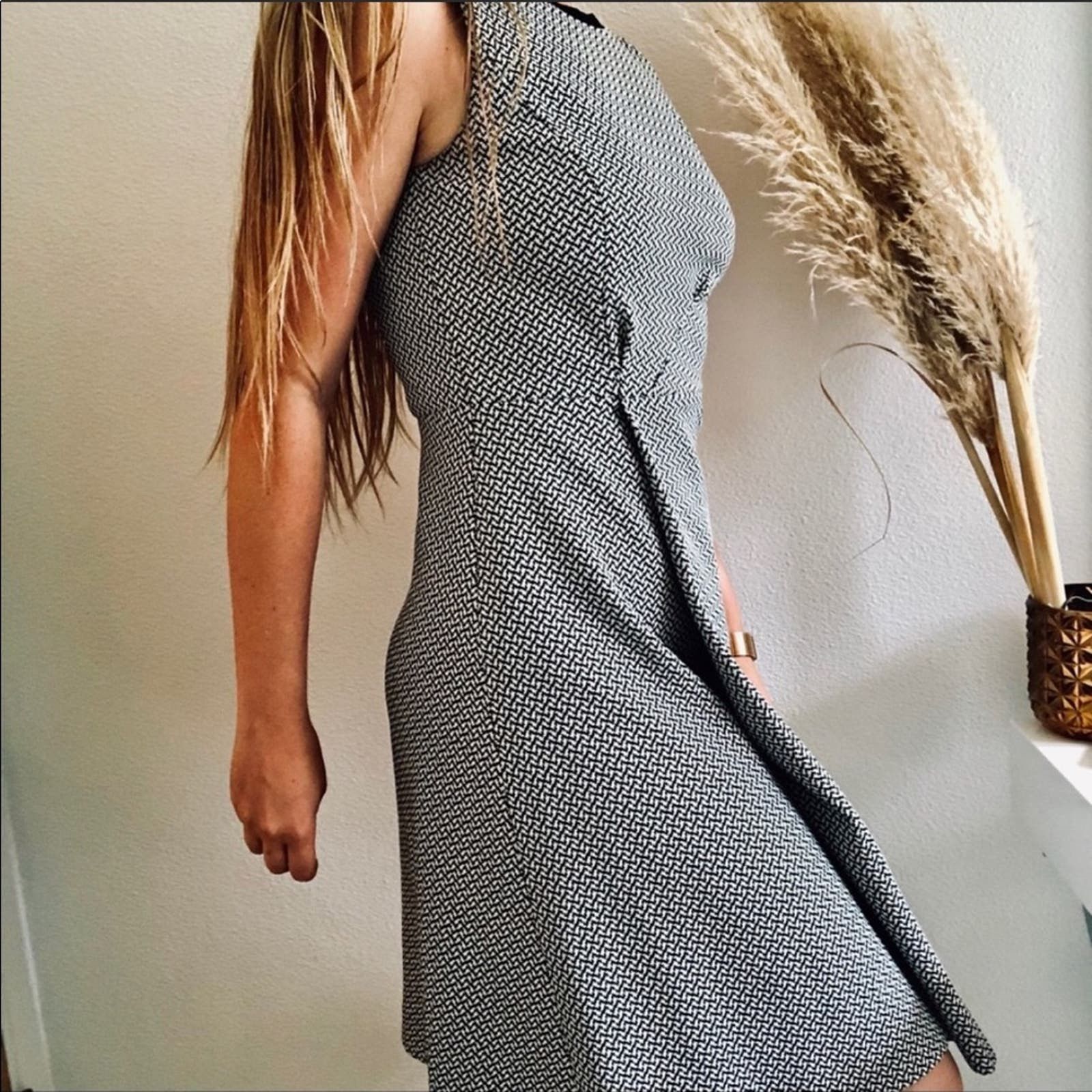 image of Nordstrom Classiques Entier Black White Printed Black Knee Midi Dress, Women's (Size Medium)