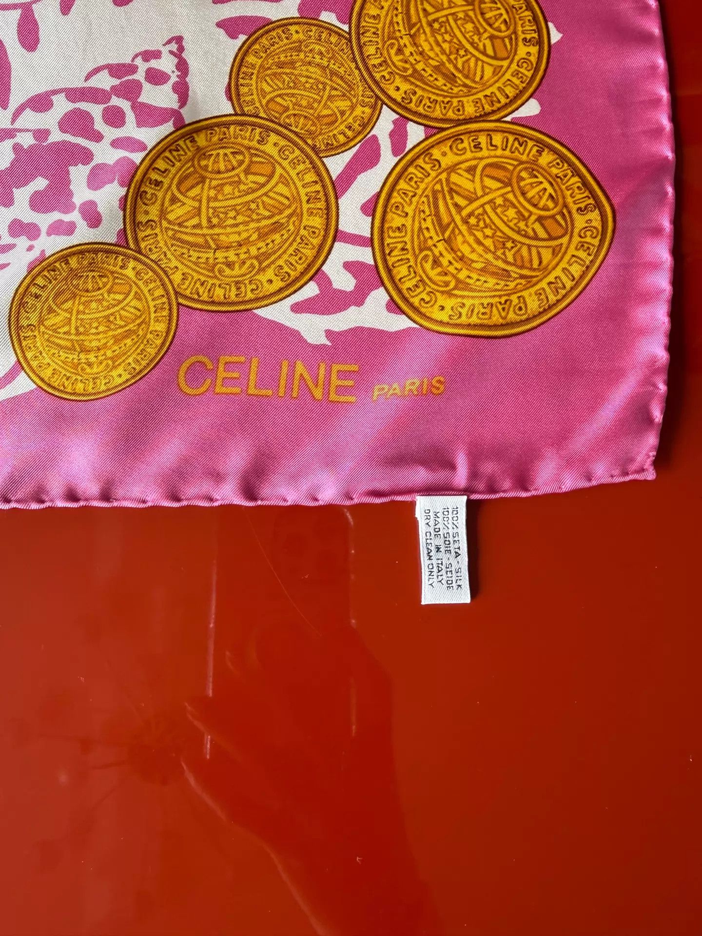 Celine Celine Vintage Pink Gold Coin Silk 90cm Scarf Underwater Size ONE SIZE - 5 Thumbnail
