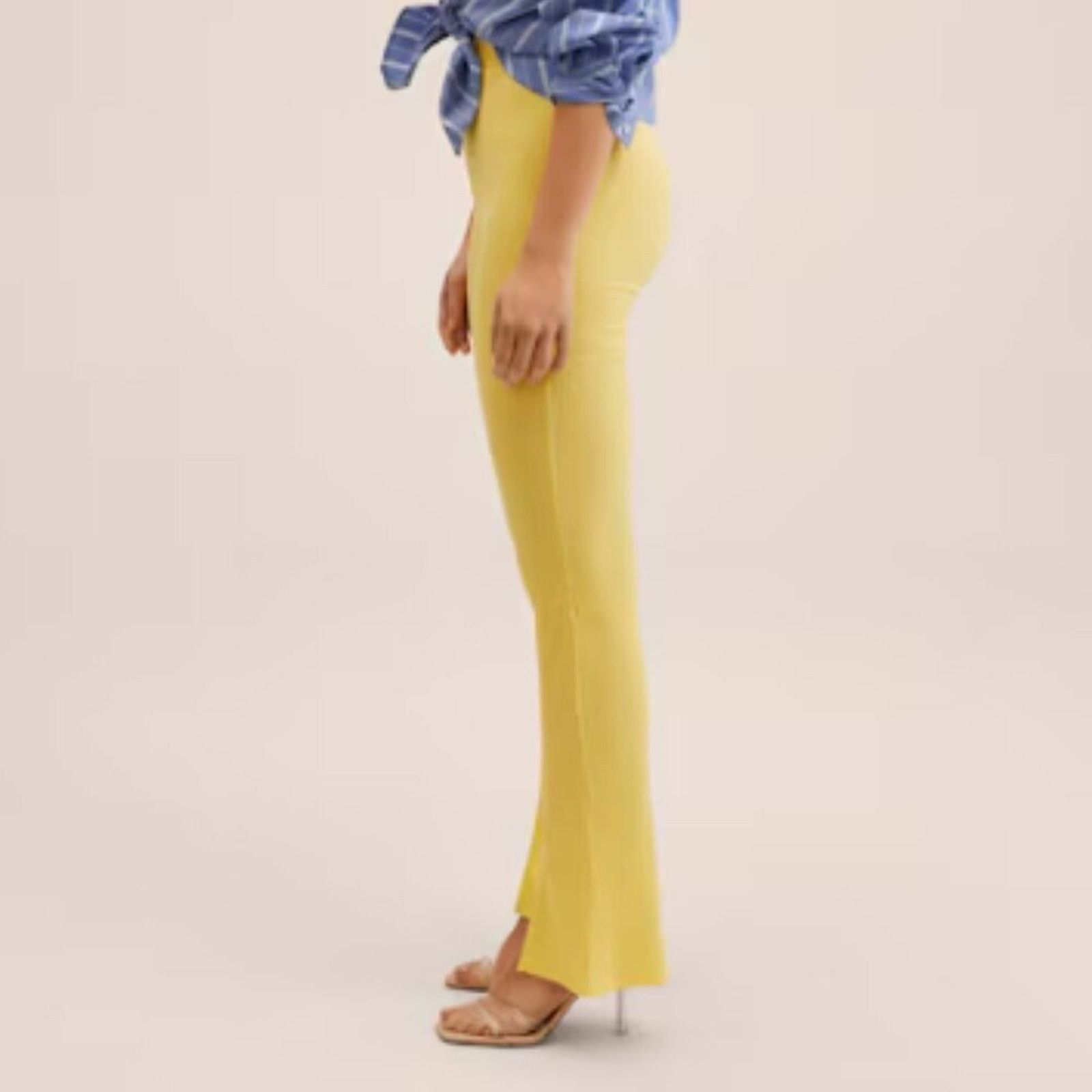 Mango Mango MNG Side Slit Knit Pants Yellow NWT Large Size 34" / US 12 / IT 48 - 7 Thumbnail