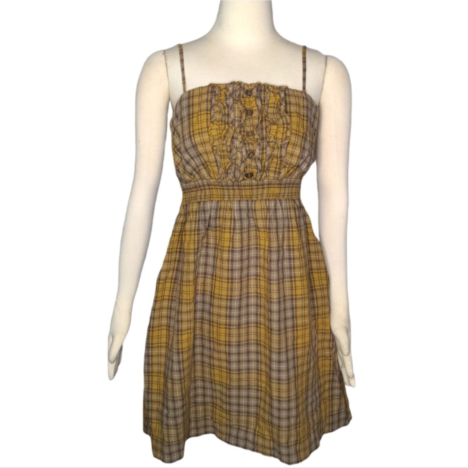 Anthropologie ANTHROPOLOGIE MAEVE Yellow Plaid Spaghetti Strap Dress Size M / US 6-8 / IT 42-44 - 1 Thumbnail
