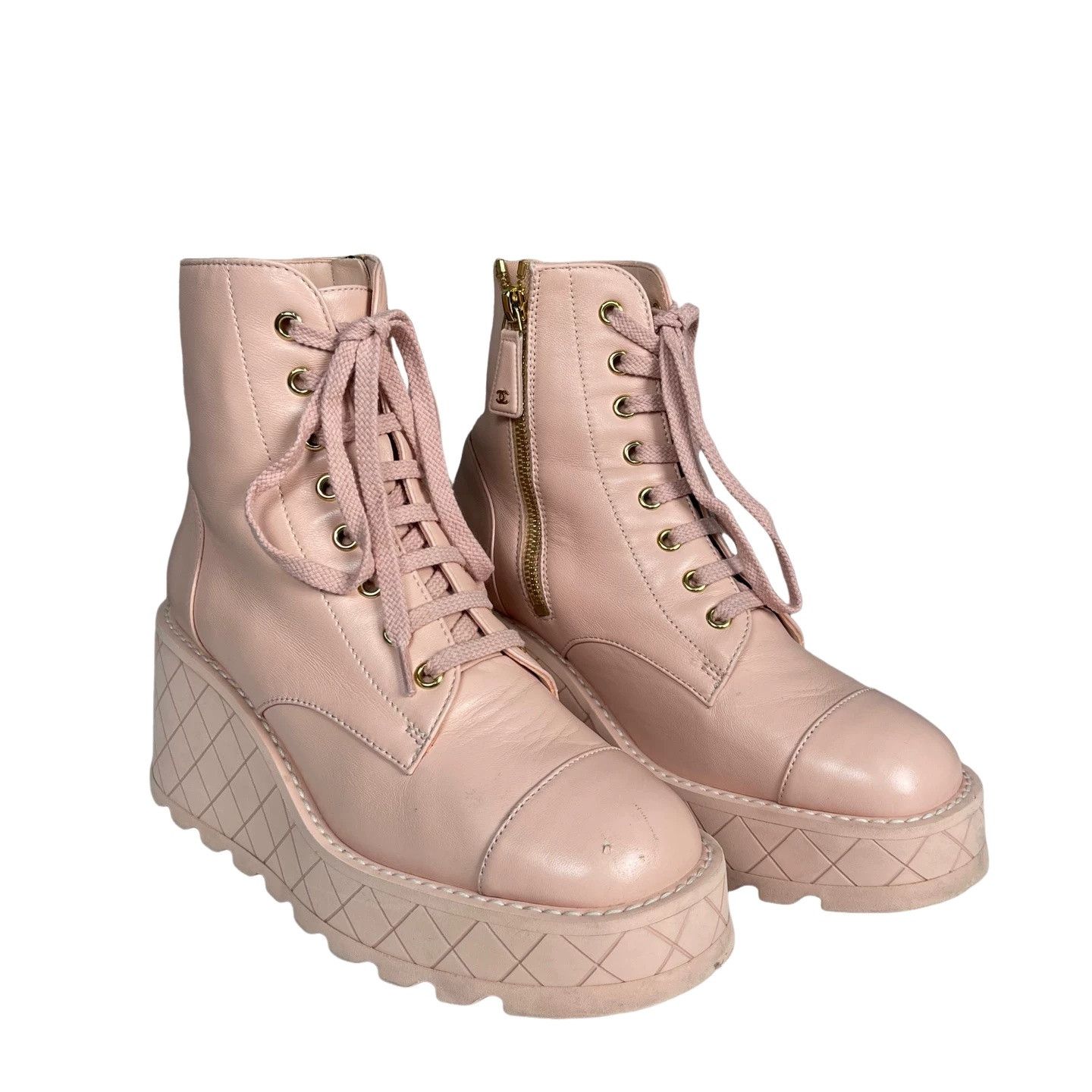 Chanel Chanel Pink Leather Platform Boots Size 36.5 Size US 6.5 / IT 36.5 - 1 Thumbnail