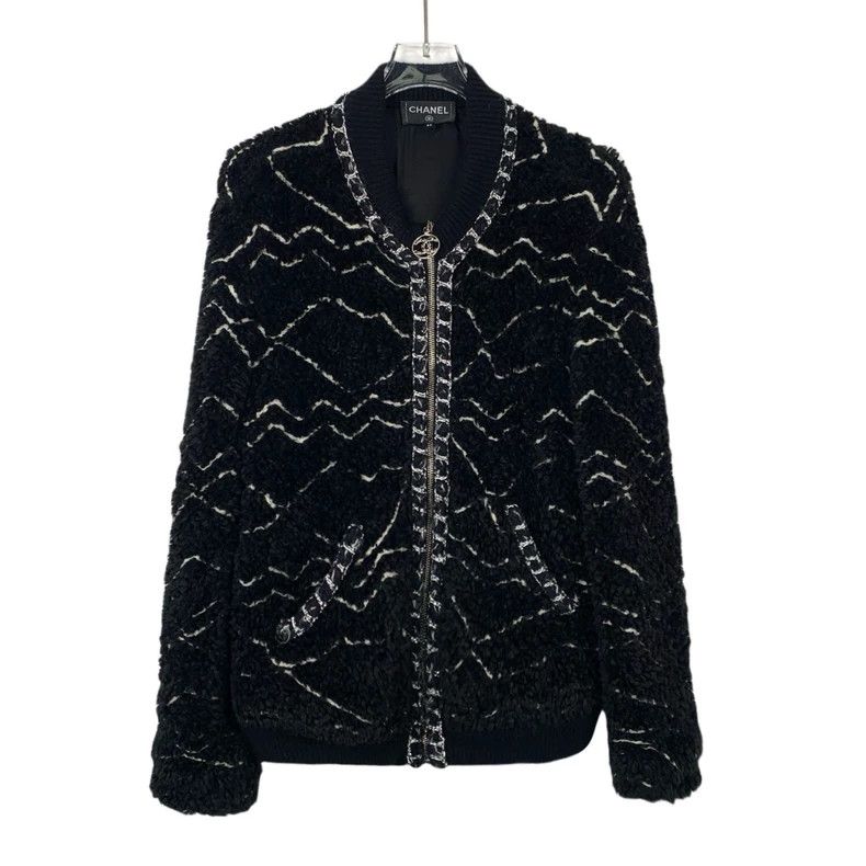 CHANELジャケット Chanel ChanelBlack wavy teddy double C logo zipper jacket