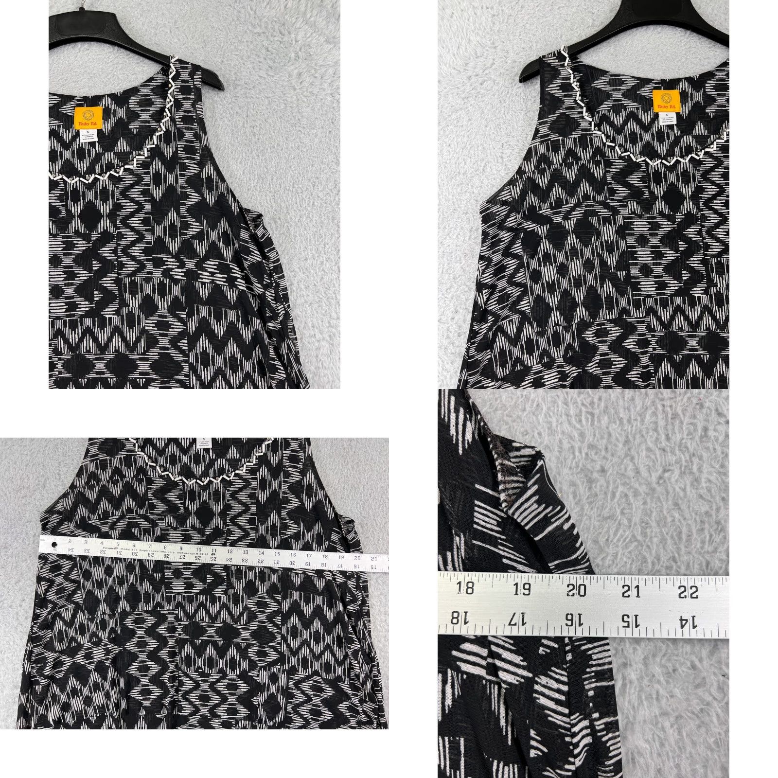 Vintage Ruby Rd Tank Women Small Black White Sleeveless Southwestern Cotton Blend Beaded Argyle/Diamond Shirt Size S / US 4 / IT 40 - 8 Thumbnail