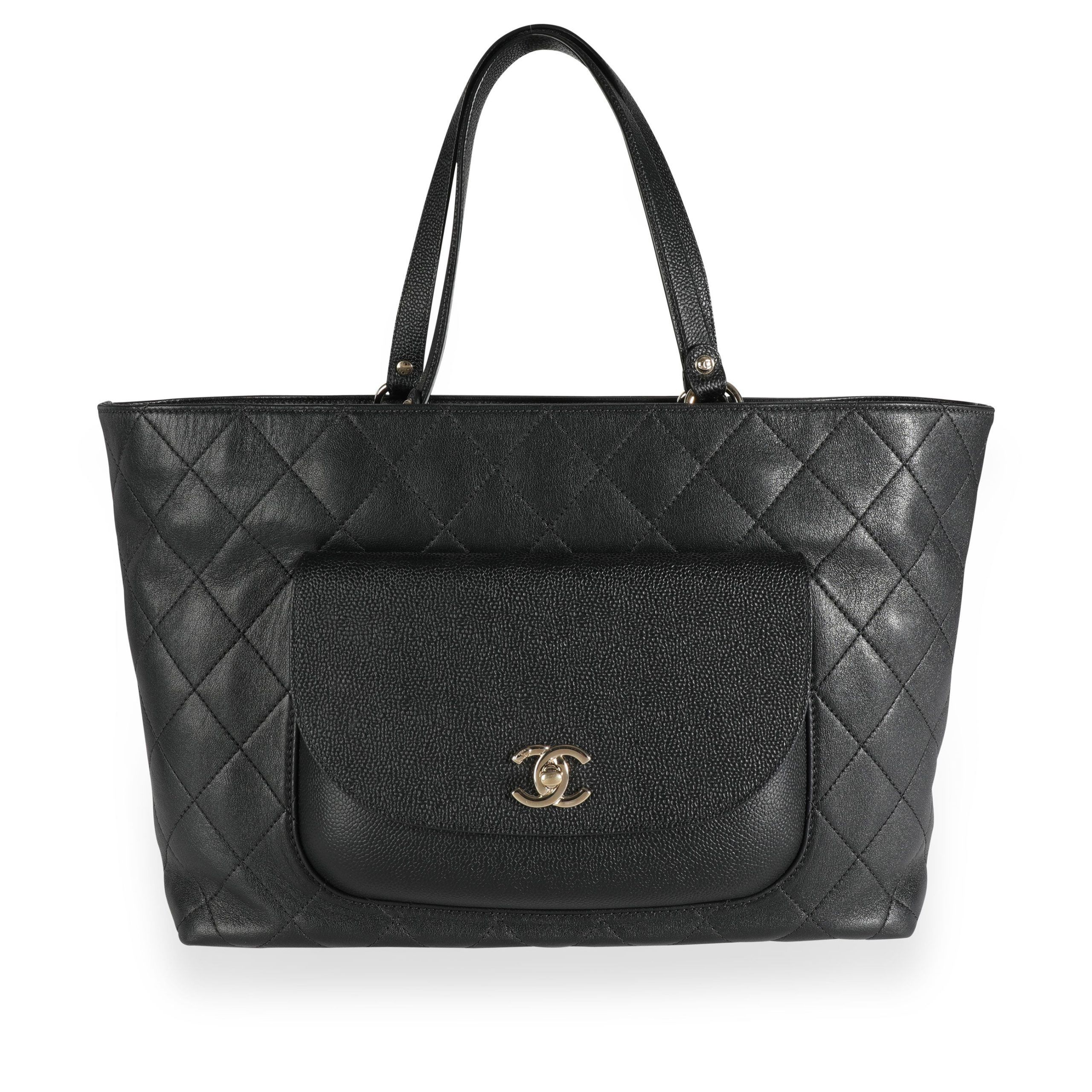image of Chanel Black Quilted Calfskin & Caviar Daily Round Tote, Women's