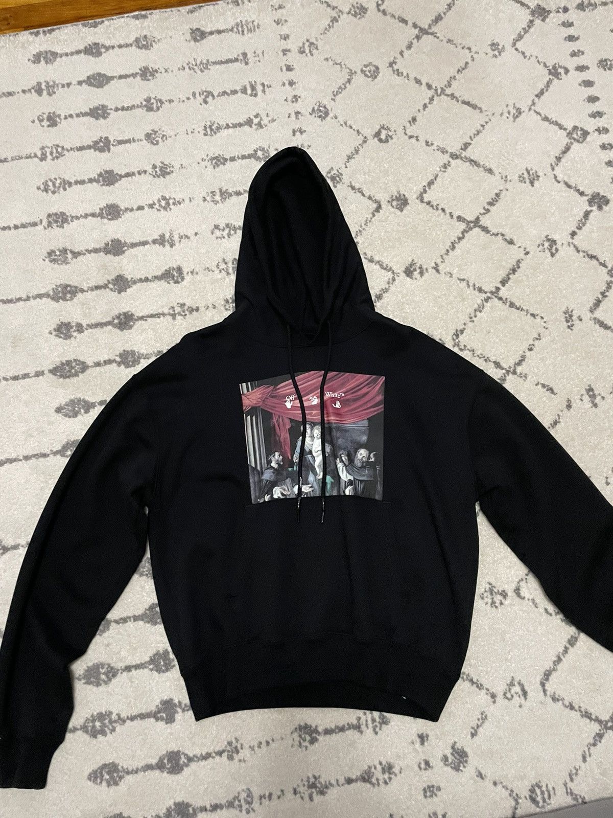 image of Off White Hoodie Caravage Printed Blue/black, Men's (Size Medium)