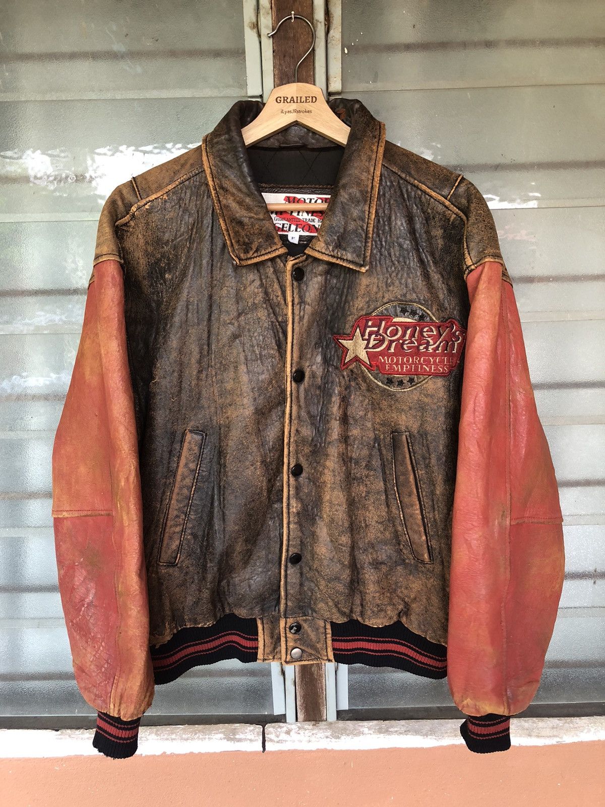 Leather Vintage Honey’s Dream Motorcycles Leather Distressed Jacket Size US L / EU 52-54 / 3 - 1 Thumbnail