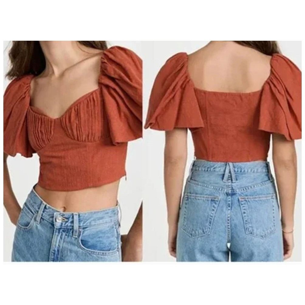 Jonathan Simkhai Jonathan Simkhai Puff Sleeves Cotton/Linen Quince Crop Top Size M / US 6-8 / IT 42-44 - 1 Thumbnail