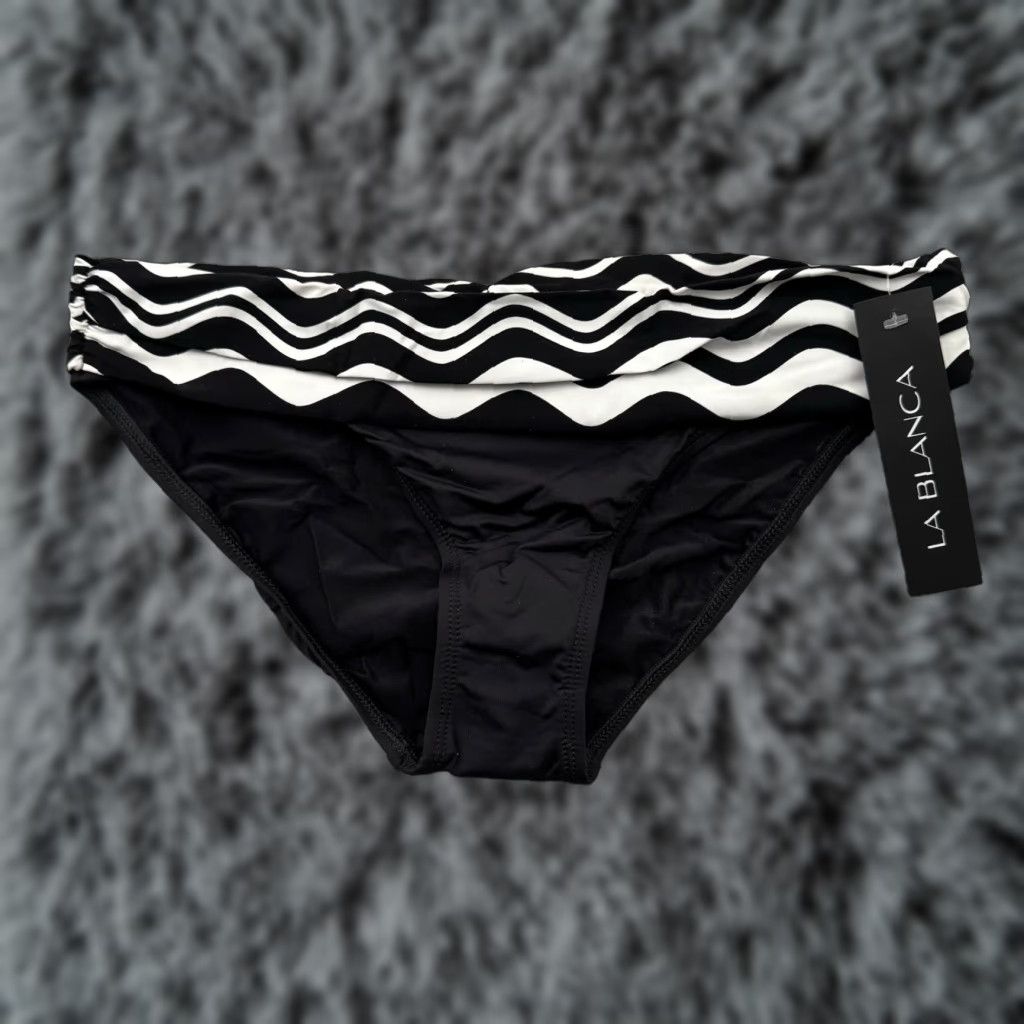 Vintage La Blanca Bikini Bottom 6 Swim Resort Coastal Chic Abstract Wave Ruched Classic Women Black Nylon Bikini Bottom Style Classic 6 Women Bikini Bottom Size 28" / US 6 / IT 42 - 1 Thumbnail