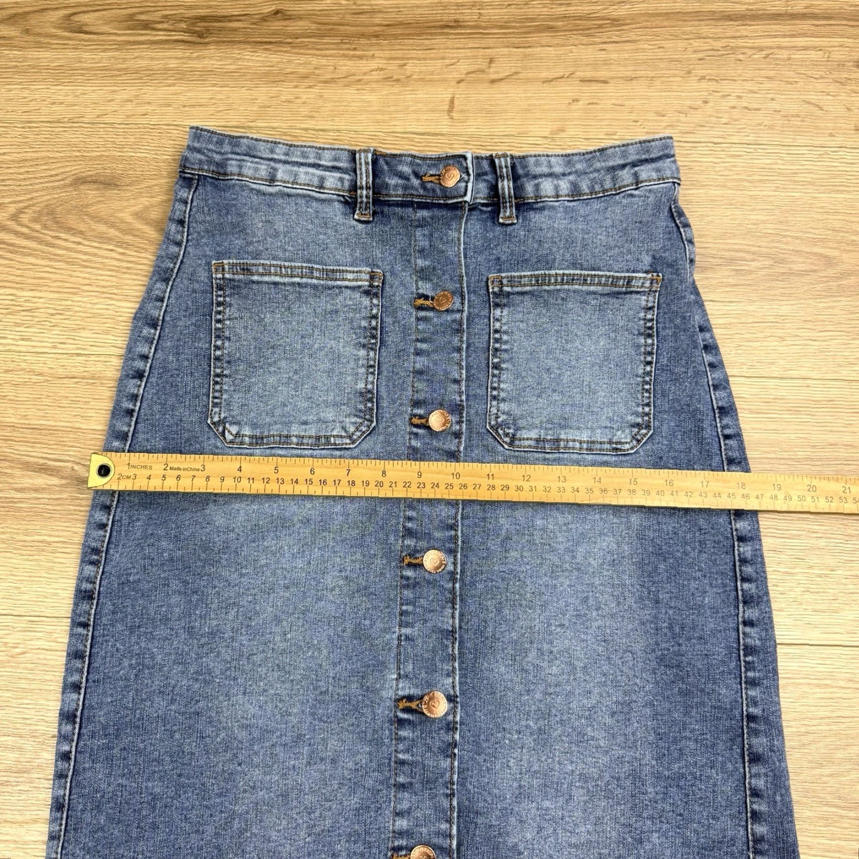 Vintage Love Gen Denim Midi Skirt Size 9/30 A-Line High Waist Patch Pocket Blue Womens Midi Denim Skirt 9 Girls? Size 30" / US 8 / IT 44 - 6 Thumbnail