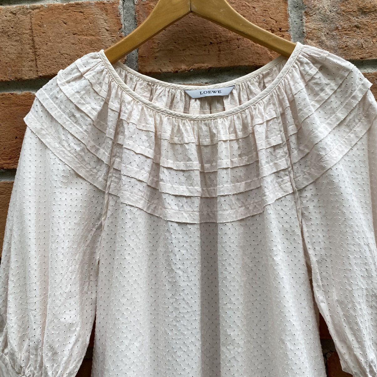 Loewe Loewe Light Pink Ruffle Front Blouse with 3/4 Sleeves Size XS / US 0-2 / IT 36-38 - 15 Thumbnail