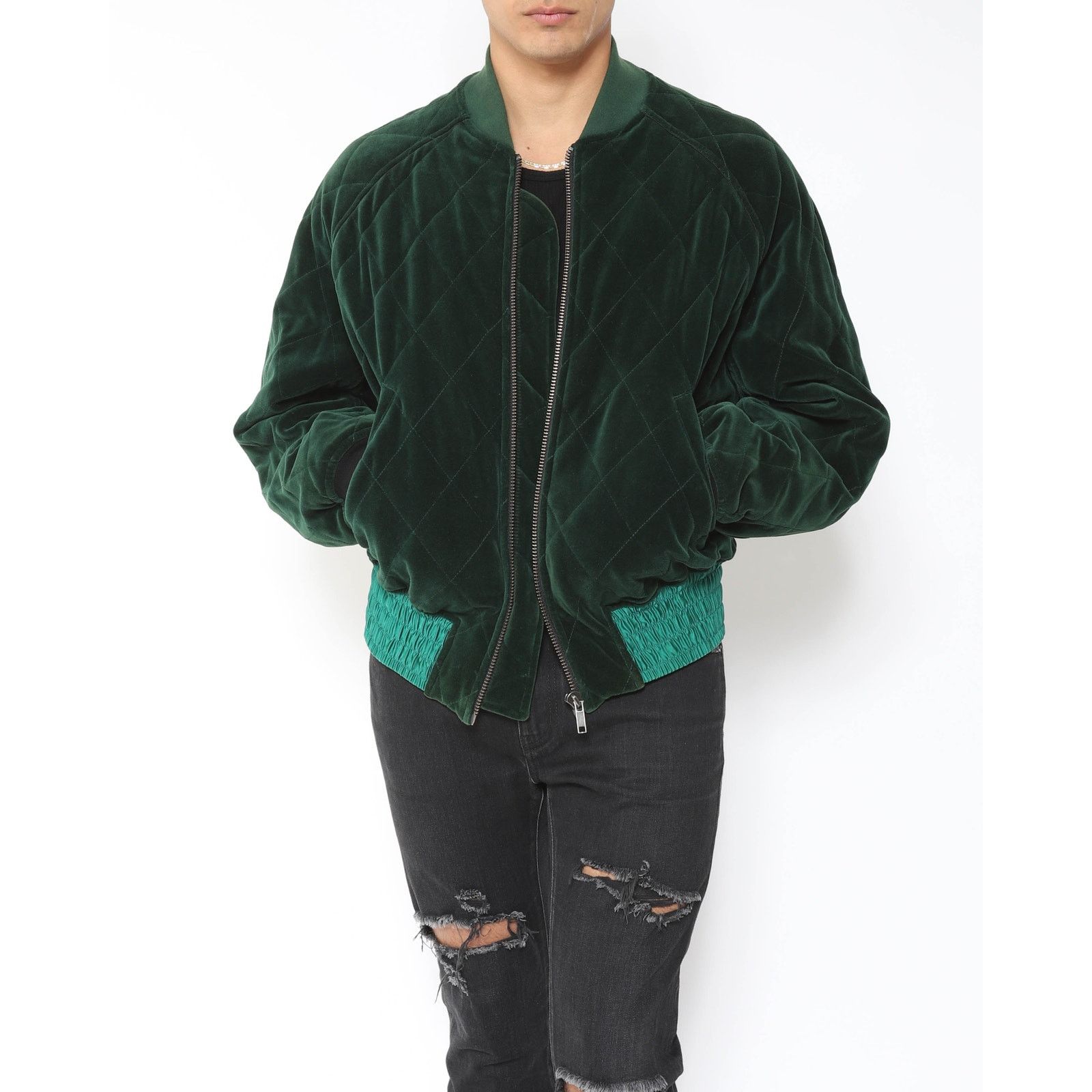 Haider Ackermann FW19 Quilted Bomber in Green Velvet Size US L / EU 52-54 / 3 - 8 Thumbnail