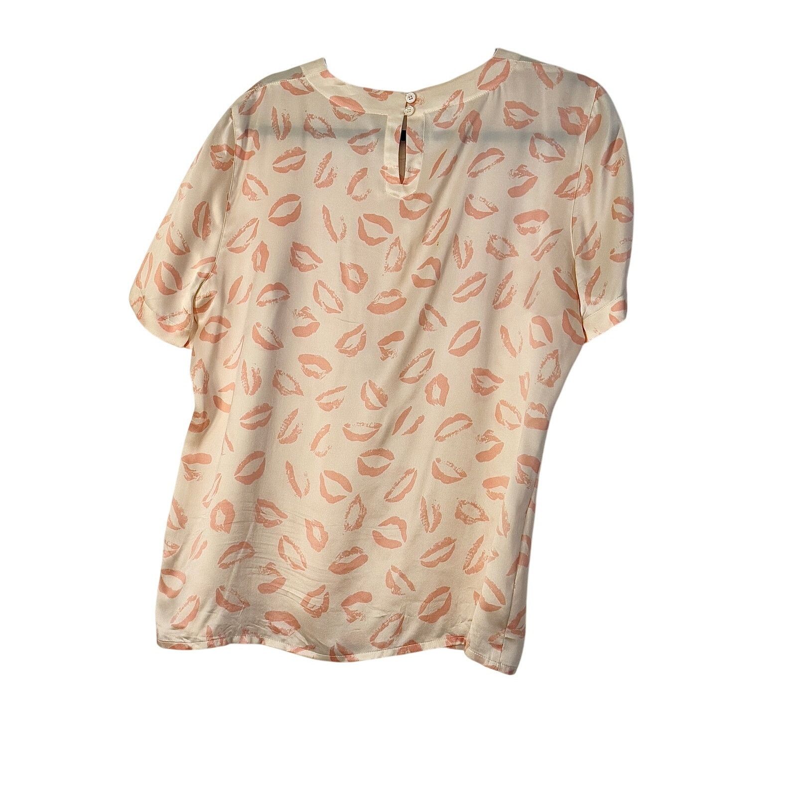 Escada Vintage Escada Cream Pink Silk Lipstick Print T-Shirt Blouse Size L / US 10 / IT 46 - 2 Thumbnail