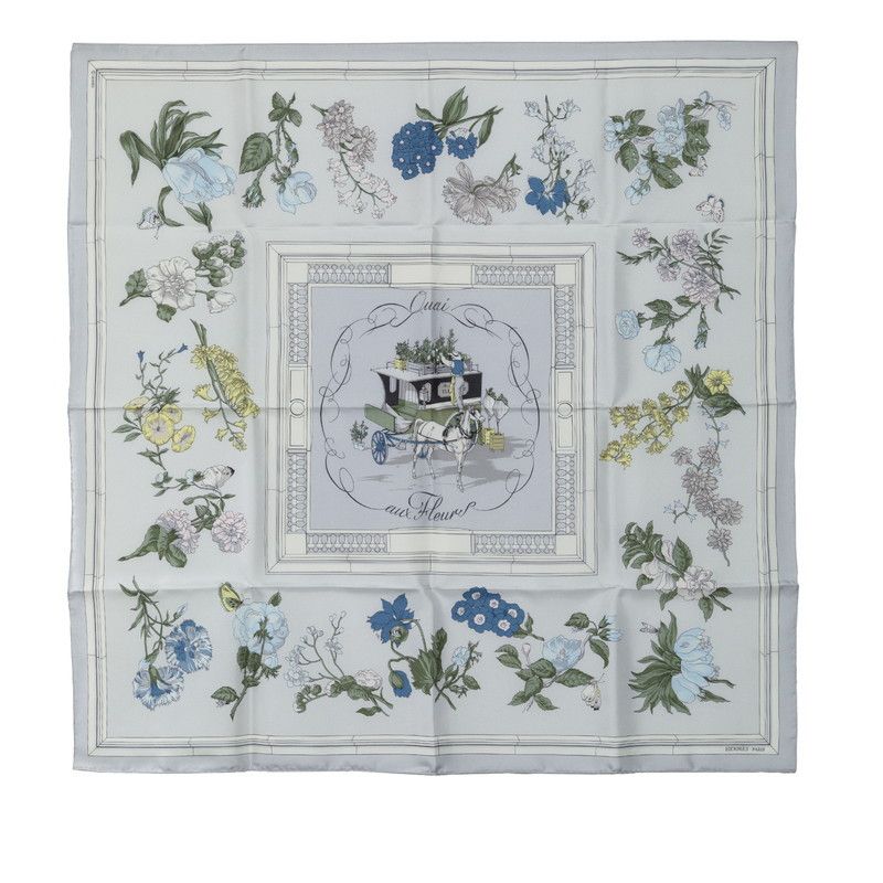 image of Hermes Carré Quai Aux Fleurs Silk Scarf in White, Women's