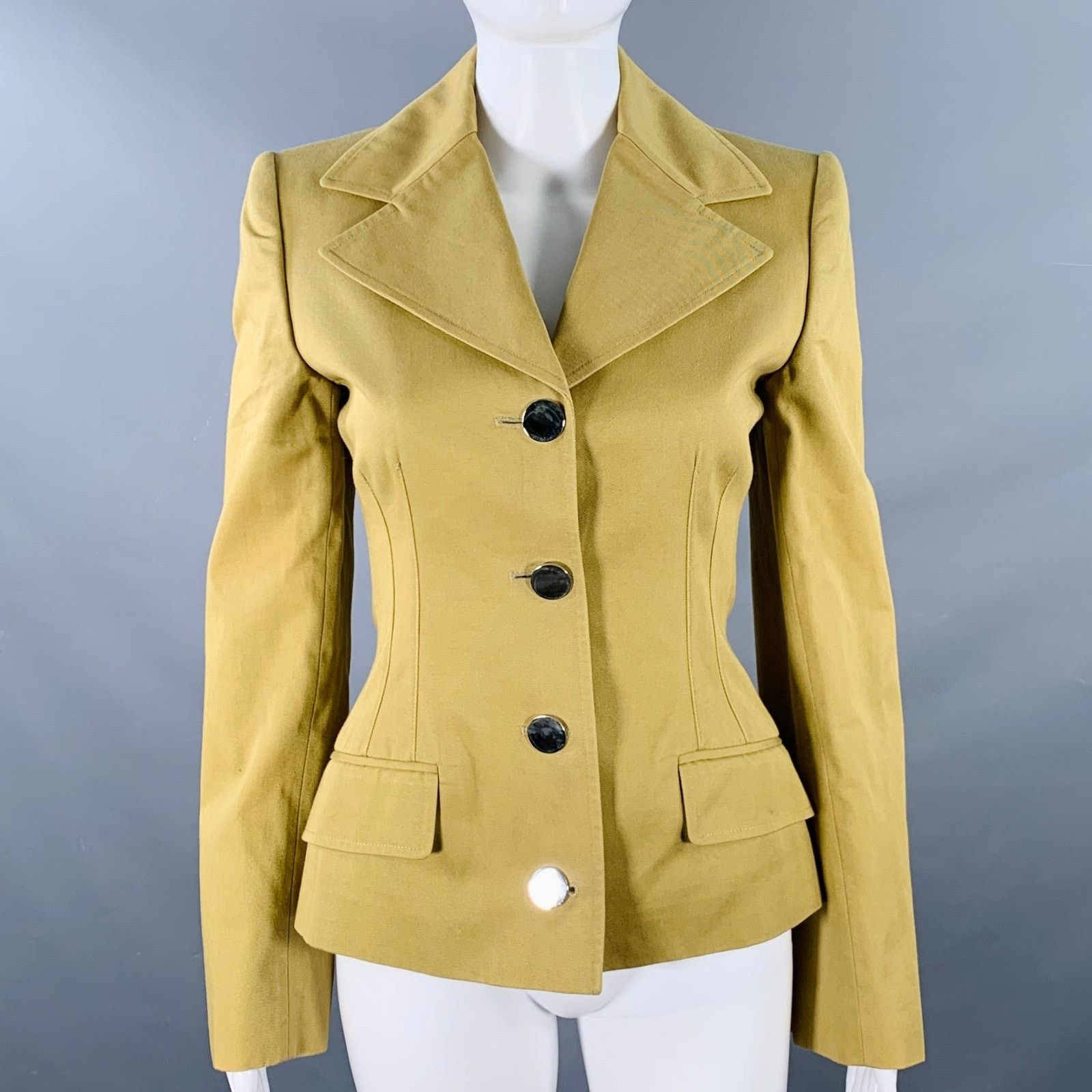 Size 6 Khaki Cotton Twill Fitted Button Up Jacket Blazer