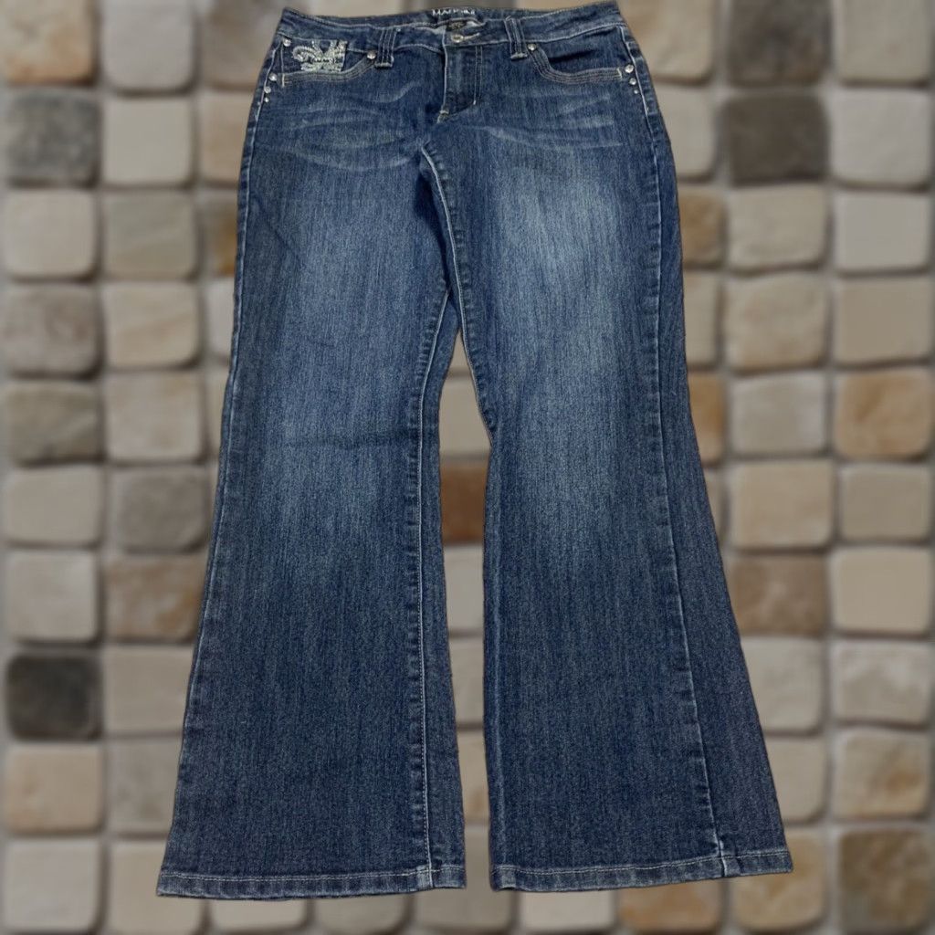 Denime Womens Massini Mid Rise Bootcut Stretch Denim Blue Jeans Size 8 Bling 32 x 30 Size 30" / US 8 / IT 44 - 1 Thumbnail